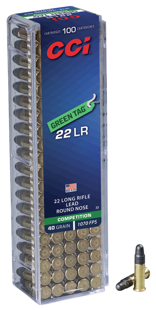 CCI Green Tag, 22 Long Rifle, Lead Round Nose, 40 Grain, 100 Rounds