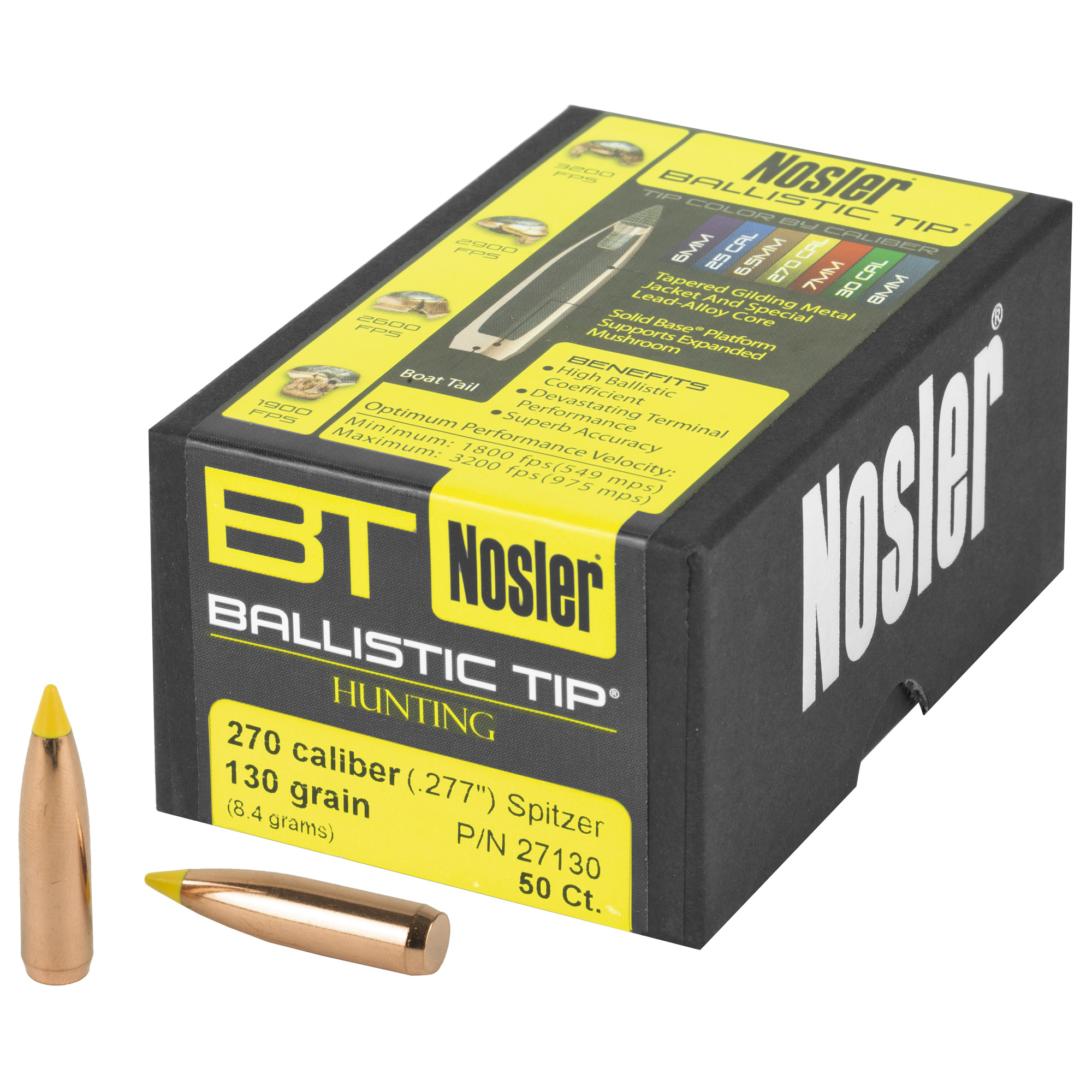 Nosler Ballistic Tip Hunting Bullets .270 cal .277" 130 gr SBT-BTIP 50/ct