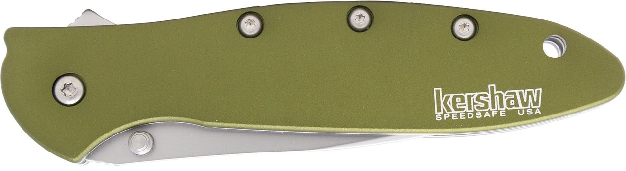 Kershaw 1660OL Leek  3" Folding Drop Point Plain Bead Blasted 14C28N Steel Blade Olive Drab Anodized Aluminum Handle Includes Pocket Clip