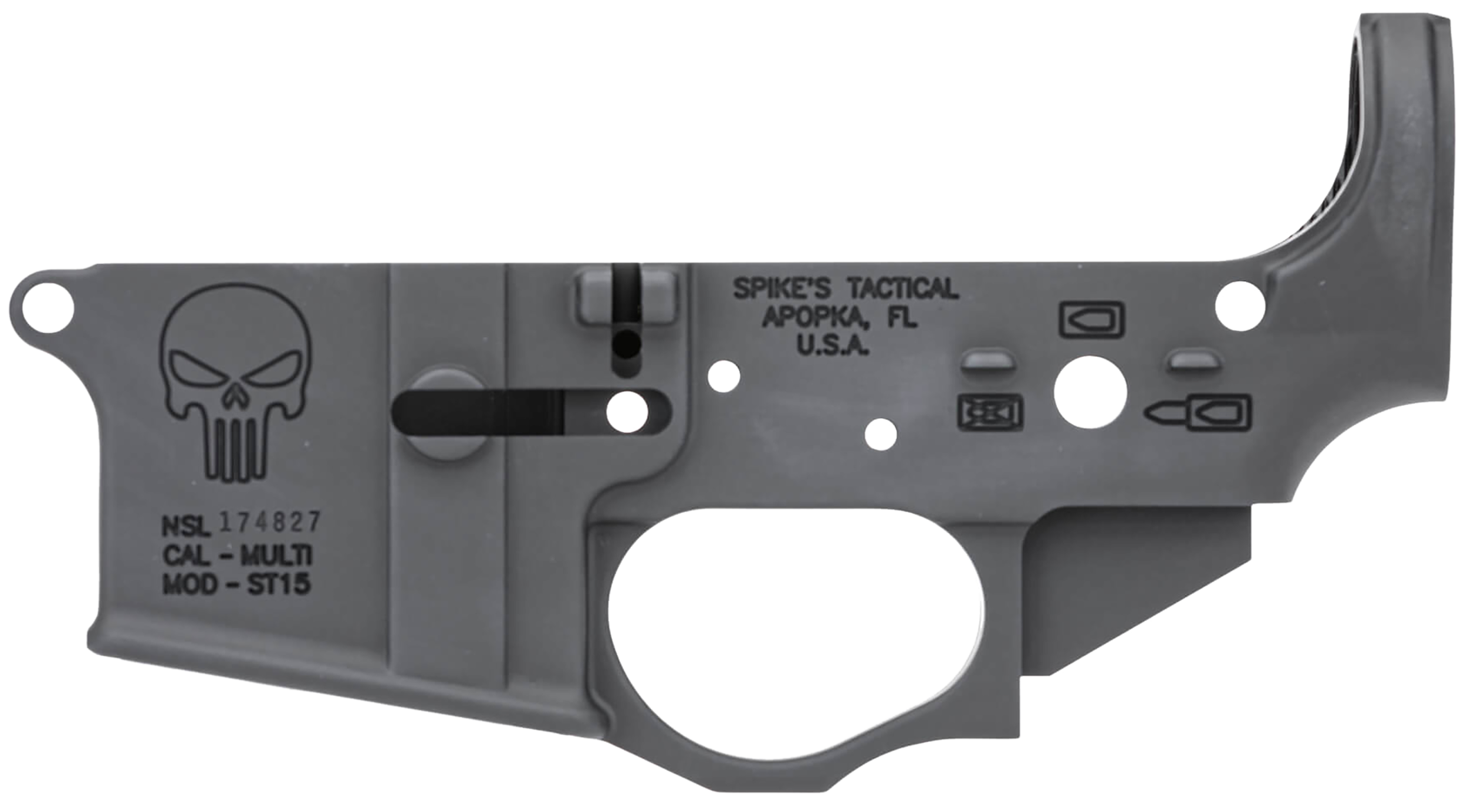 Spikes STLS015 Punisher Stripped Lower Receiver Multi-Caliber 7075-T6 Aluminum Black Anodized for AR-15