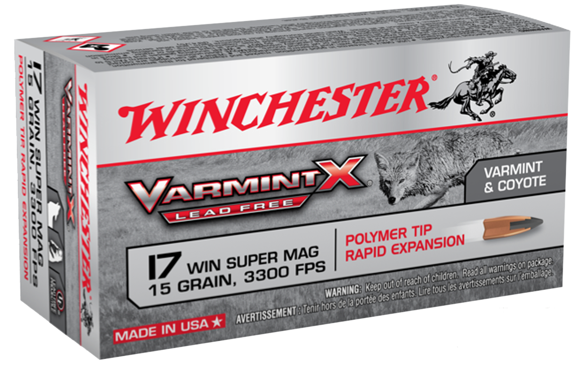 Winchester, Varmint X, 17 Winchester Super Magnum, Polymer Tip, 15 Grain 50 Rounds