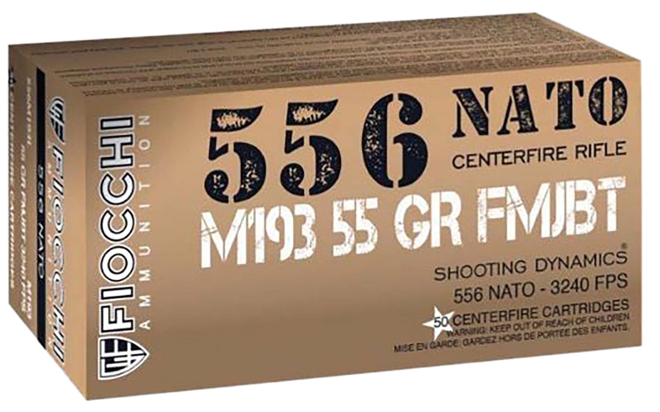 Fiocchi M193 5.56x45mm Nato Full Metal Jacket Boat Tail 55 Grain 50 Rounds