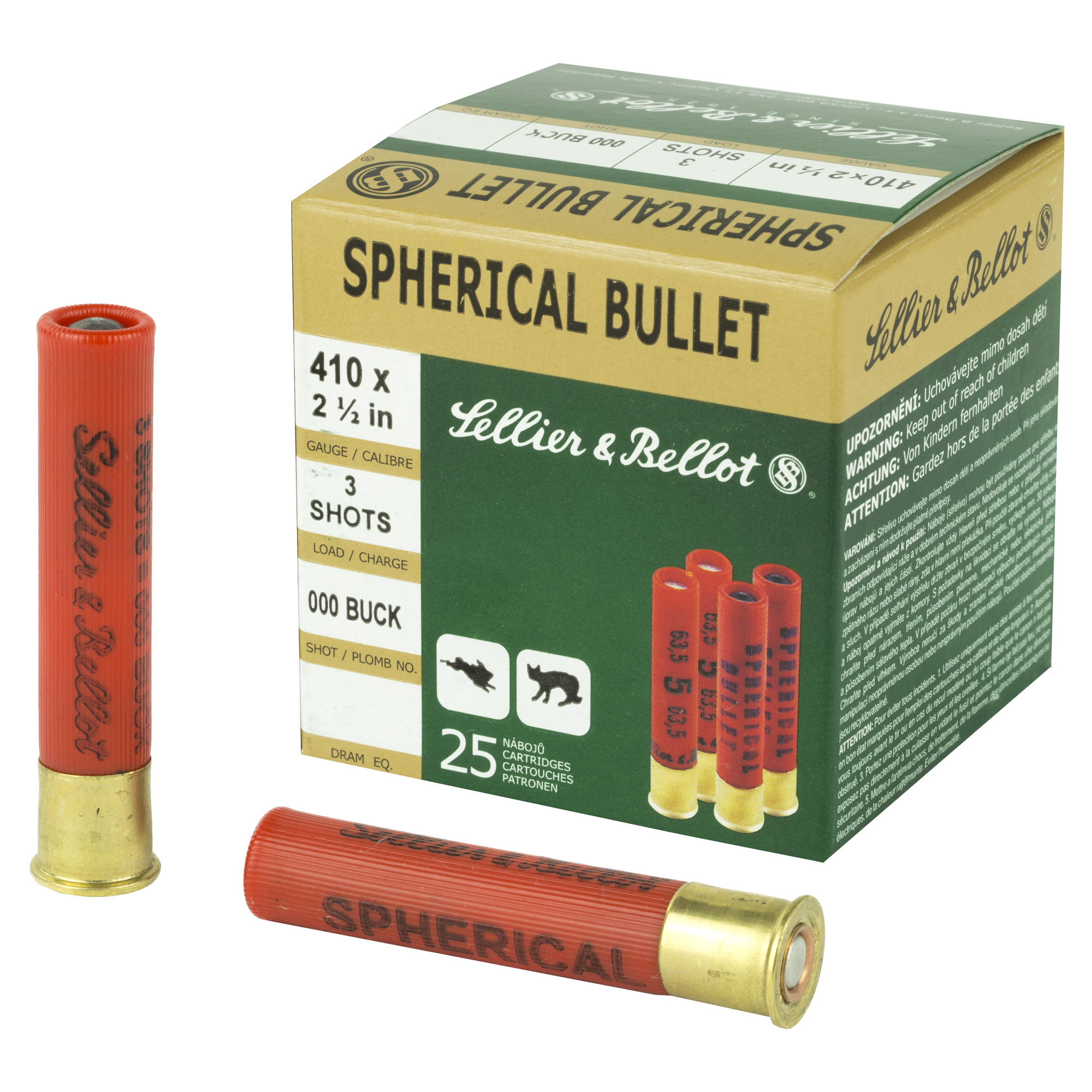 Sellier & Bellot SB410A Caliber 410 Bore Buckshot 1/2 oz 000 Buck 25 Rounds
