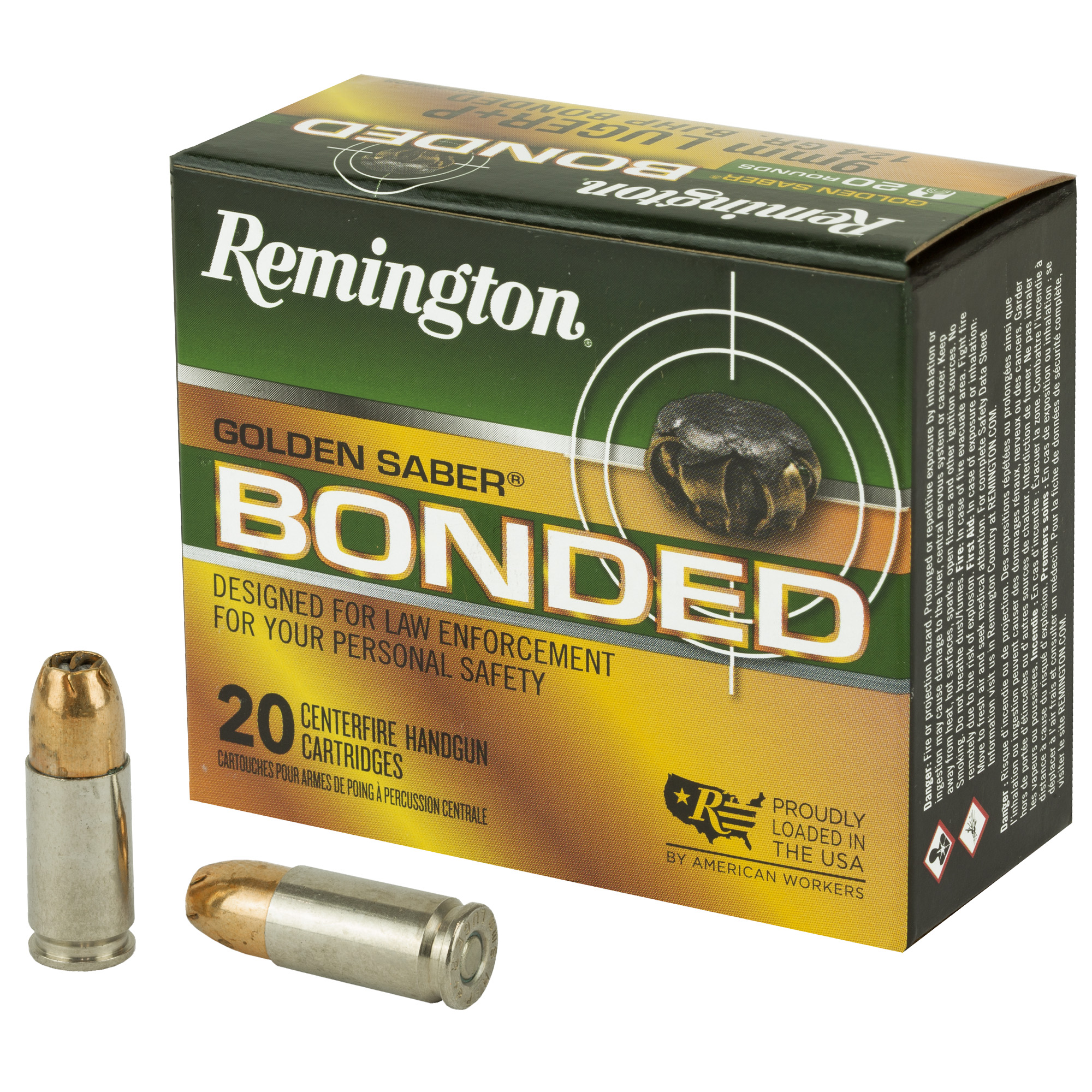 Remington Golden Saber Bonded Handgun Ammo 9mm Luger +P 124 gr. BJHP Bonded 20 rd.