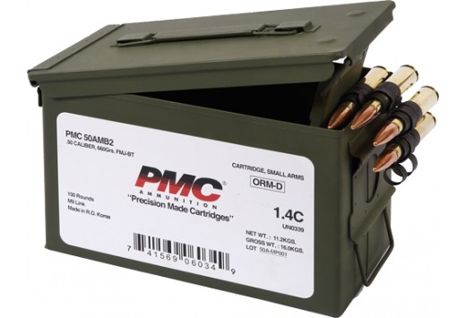 PMC Bronze .50 Bmg Fmj Boat Tail 660 Grain 100 Rounds