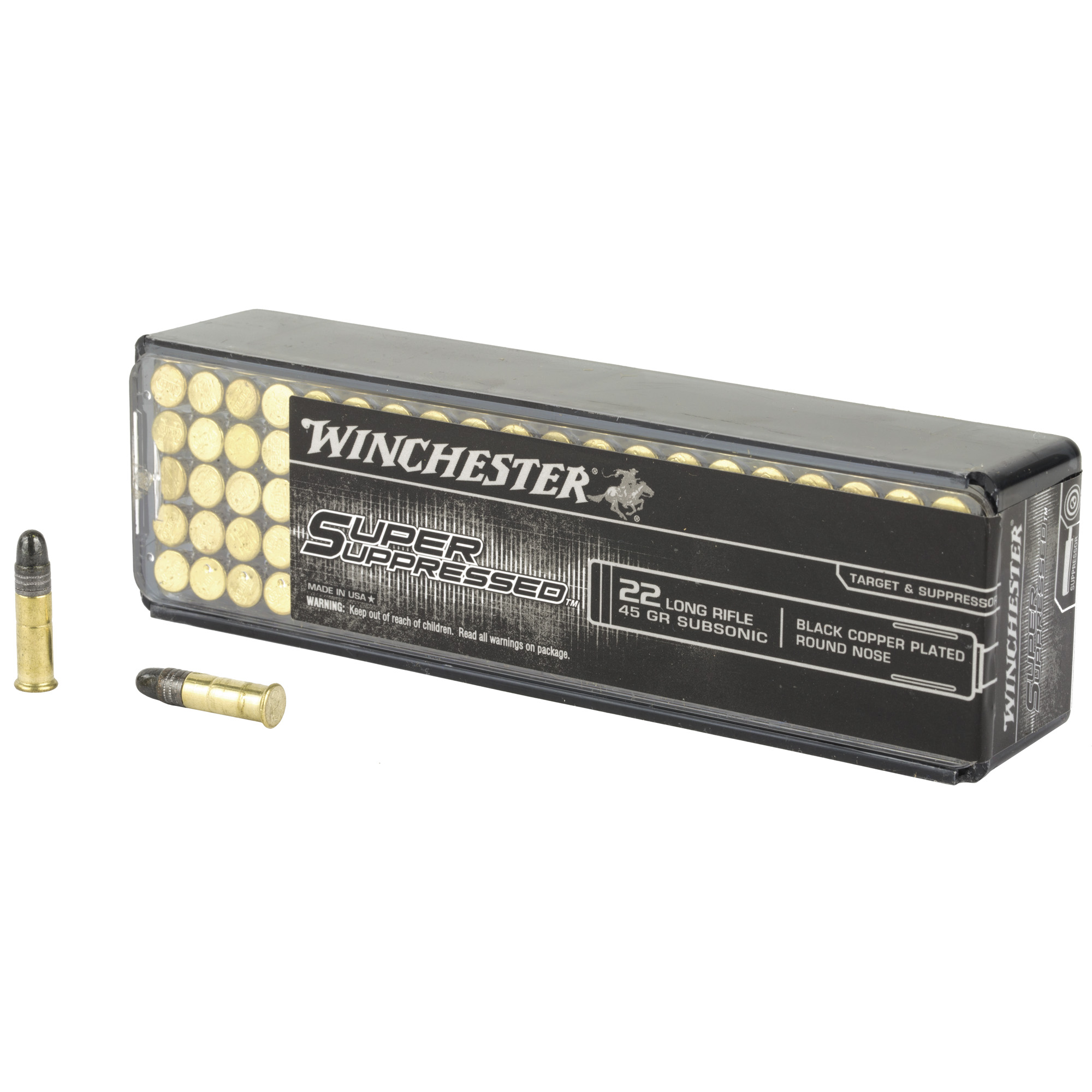 Winchester Super Suppressed Rimfire Ammo 22 LR. Lead RN Suppressed 100 rd.