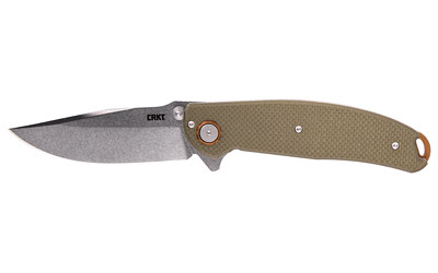 CRKT 2471 Butte  3.36" Folding Plain Stonewashed D2 Steel Blade/OD Green G10 Handle Includes Pocket Clip