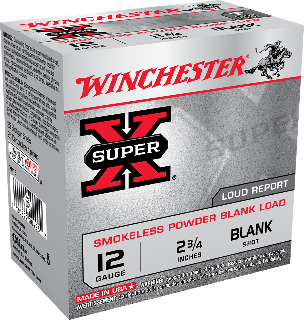 Winchester, Super-X Smokeless Blank 12 Gauge, Smokeless Blank, 0 Gr, and 25 Rounds