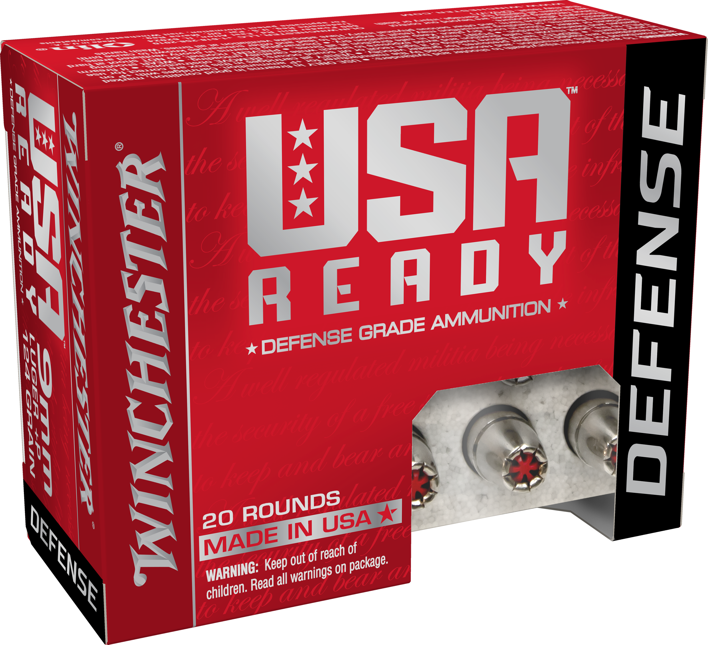 Winchester USA Ready Defense 9mm Luger Hollow Point 124 Grain 20 Rounds