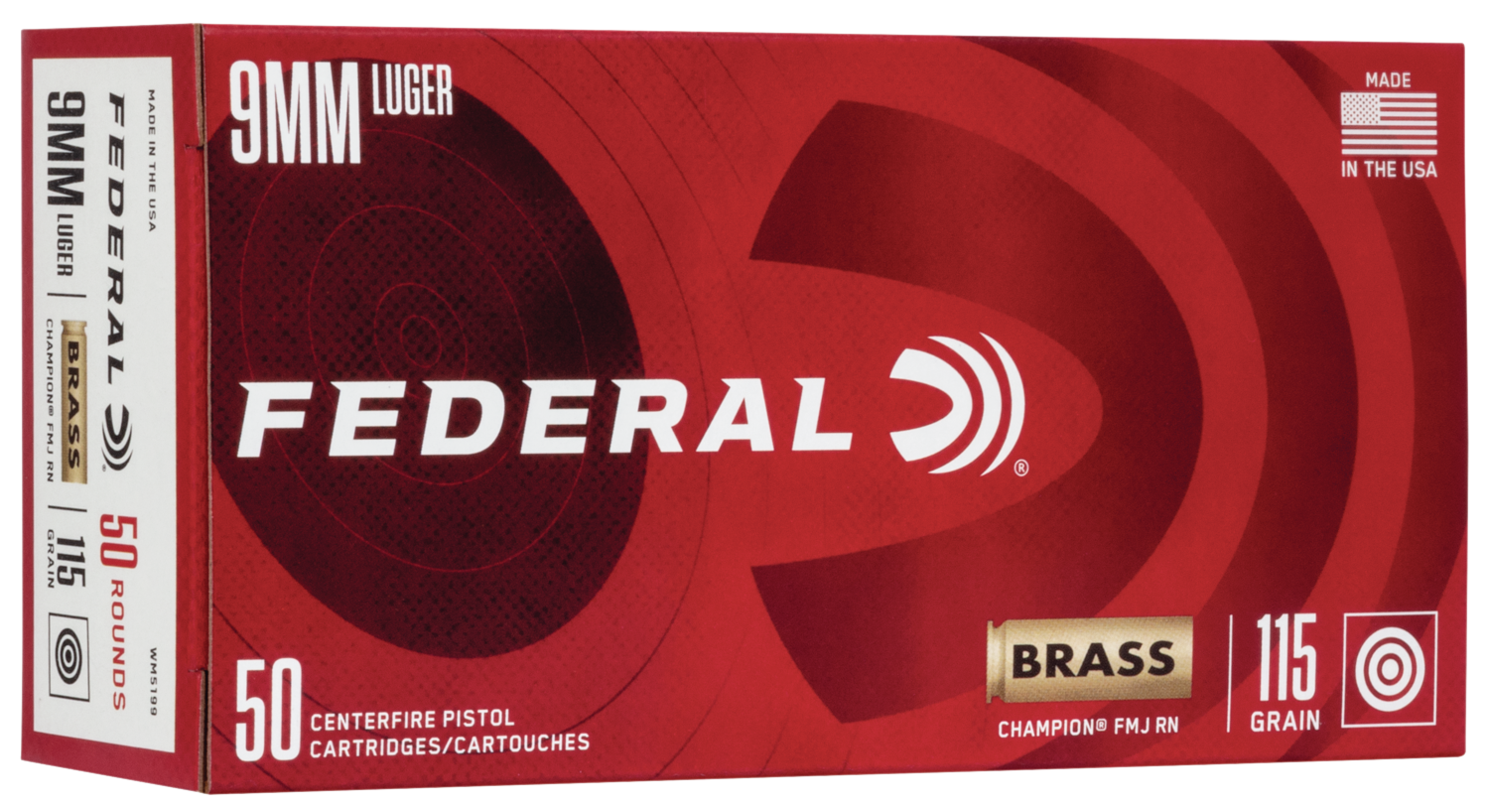 Federal Champion Target Ammo 9mm Luger Full Metal Jacket 115 Grain 50 Rounds