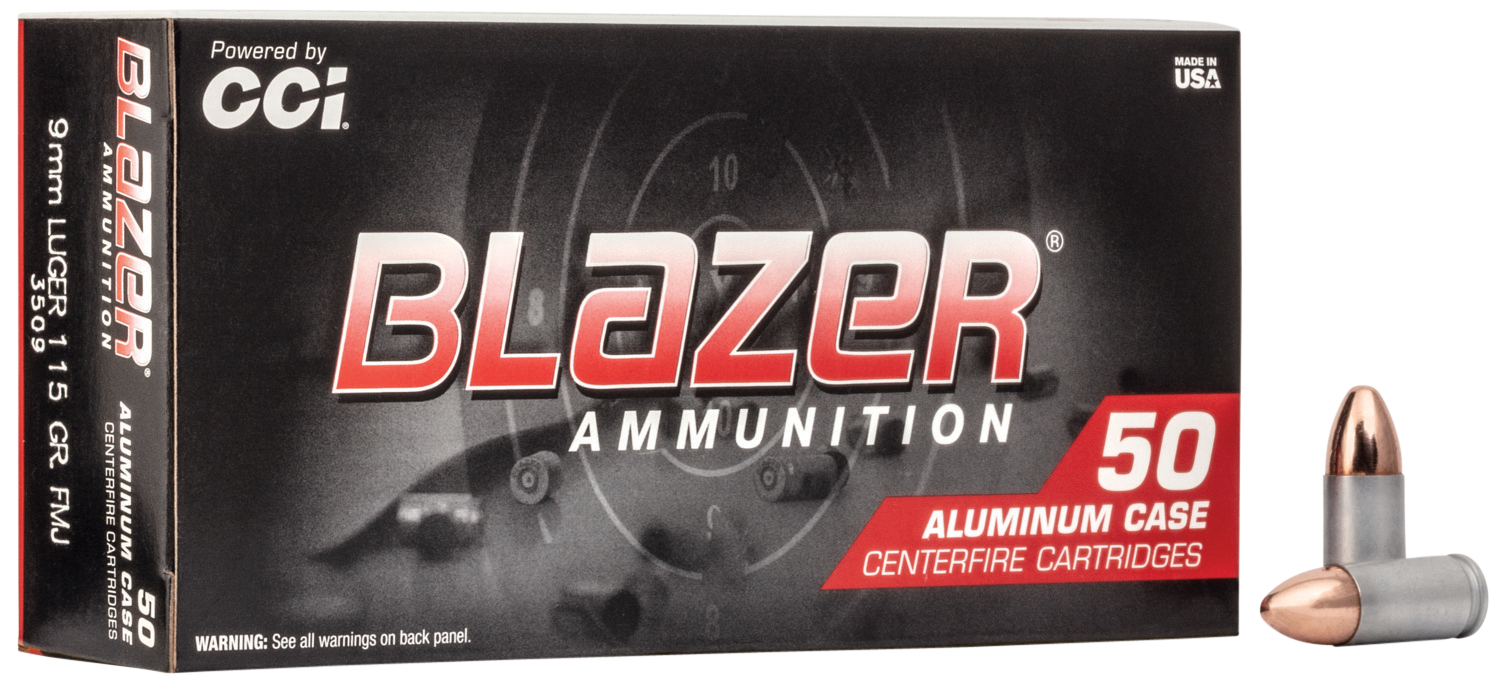 CCI Blazer Aluminum Cased Pistol Ammo 9mm Luger 115 gr. FMJ 50 rd.