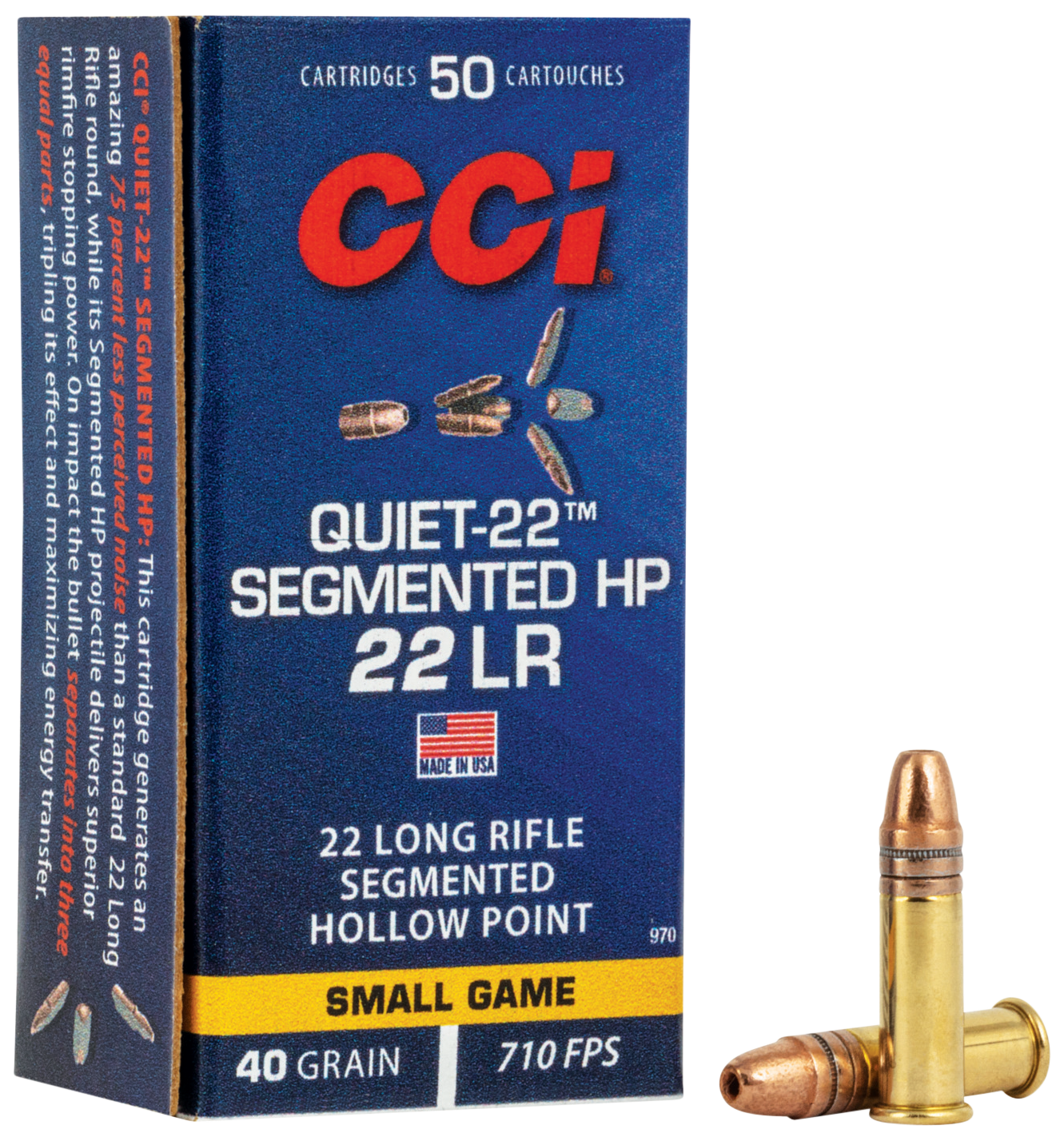 Cci, Quiet-22 Segmented Hp, 22 Long Rifle, Hollow Point, 40 Grain, 50 Rounds
