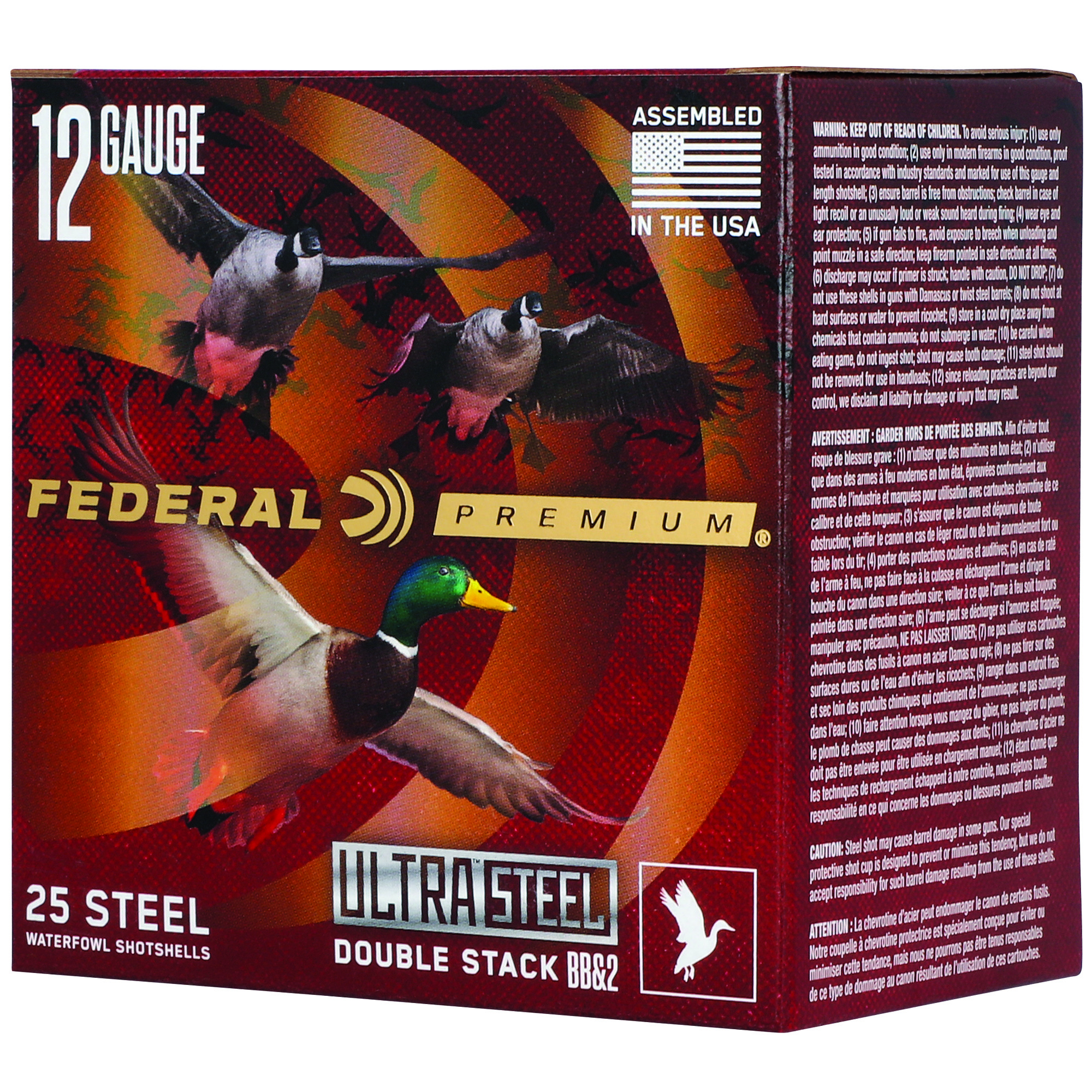 Federal Premium Ultra Steel Twelve Gauge BB and Number Two Shot One and a Quarter Ounce Twenty Five Rounds
