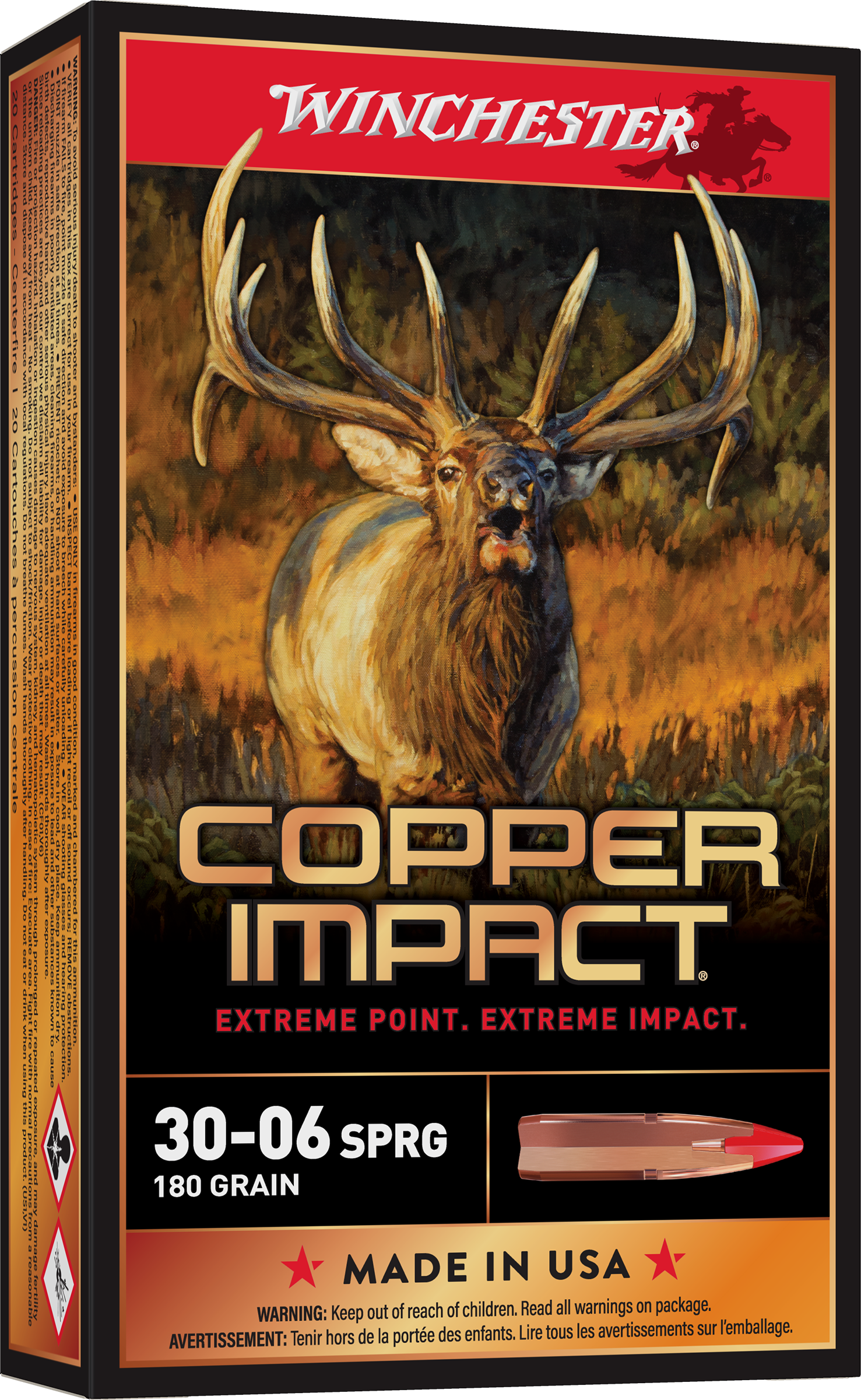 Winchester Copper Impact 30-06 Springfield Copper Extreme Point Lead-Free 180 Grain 20 Rounds