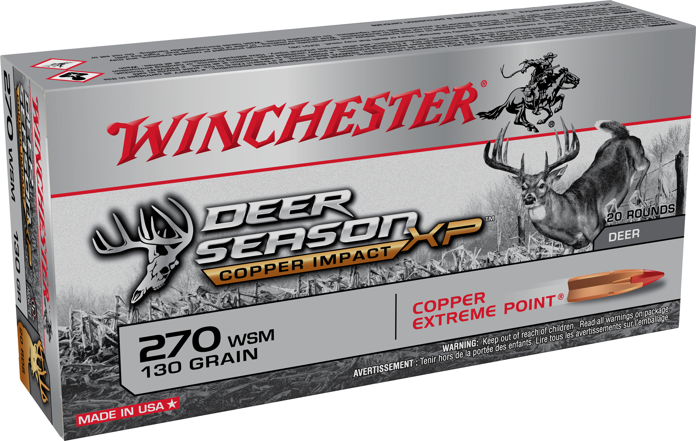 Winchester Copper Impact 270 Winchester Short Magnum Copper Extreme Point Lead-Free 130 Grain 20 Rounds