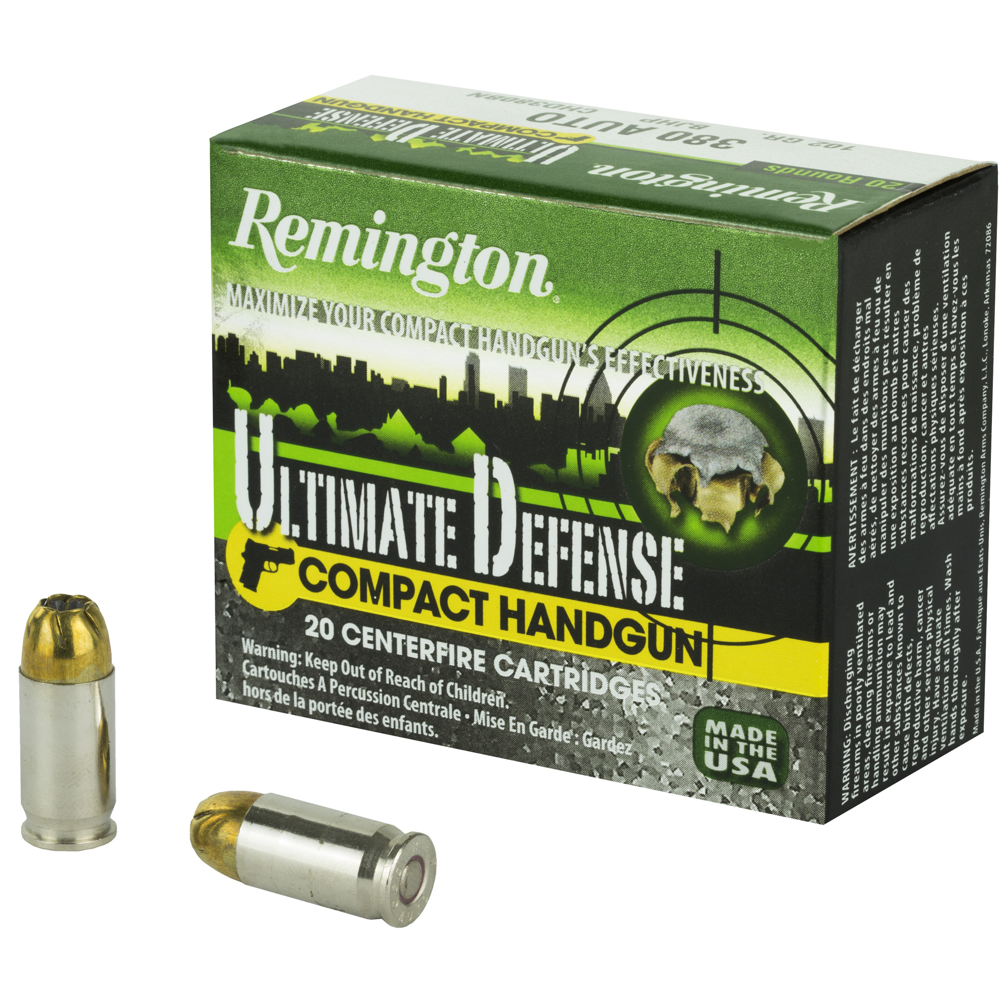 Remington Ultimate Defense 380 ACP Jacketed Hollow Point 102 Grain 20 Rounds