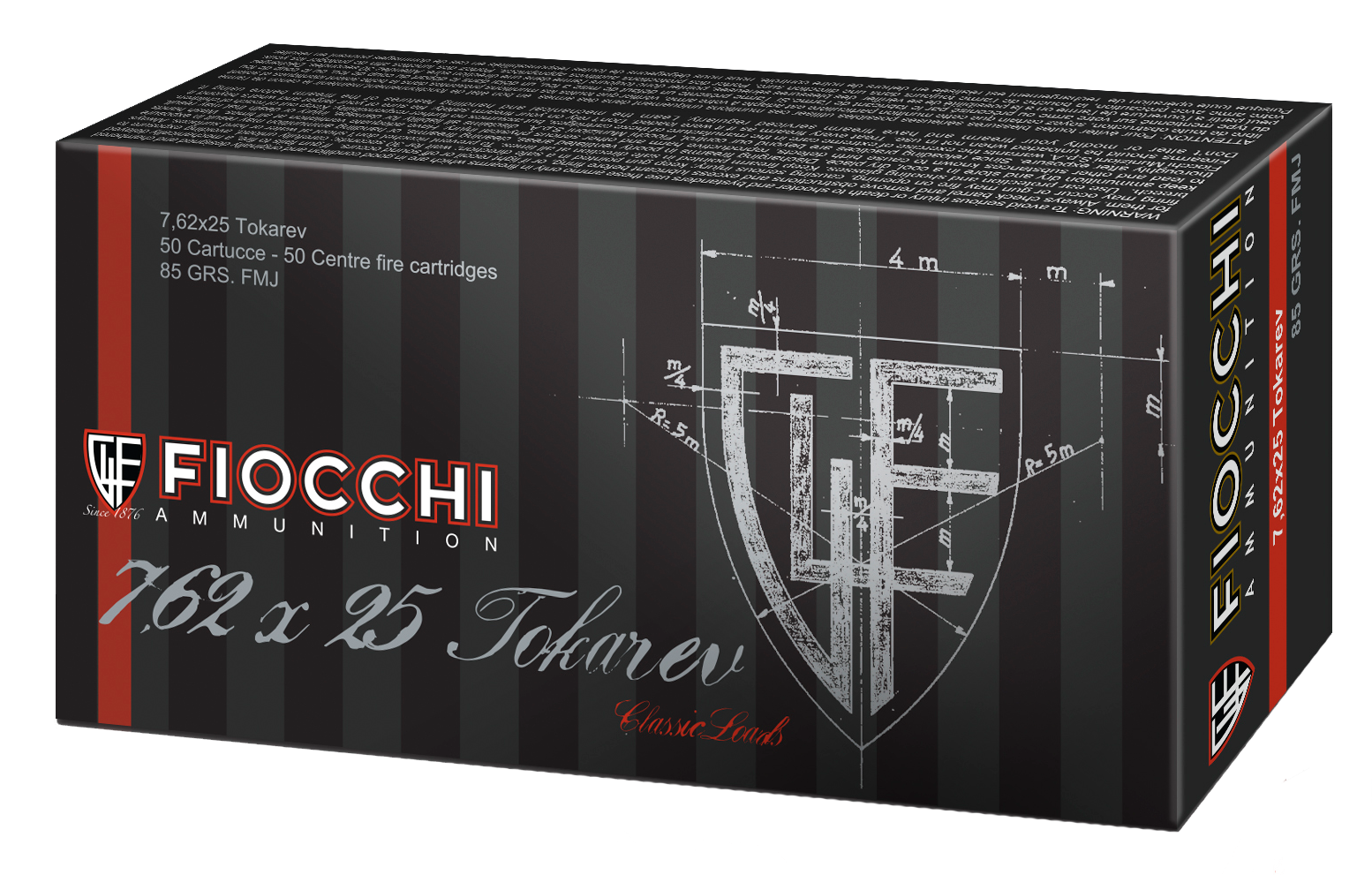 Fiocchi Training, 7.62x25 Tokarev, Full Metal Jacket, 85 Grain, 50 Rounds