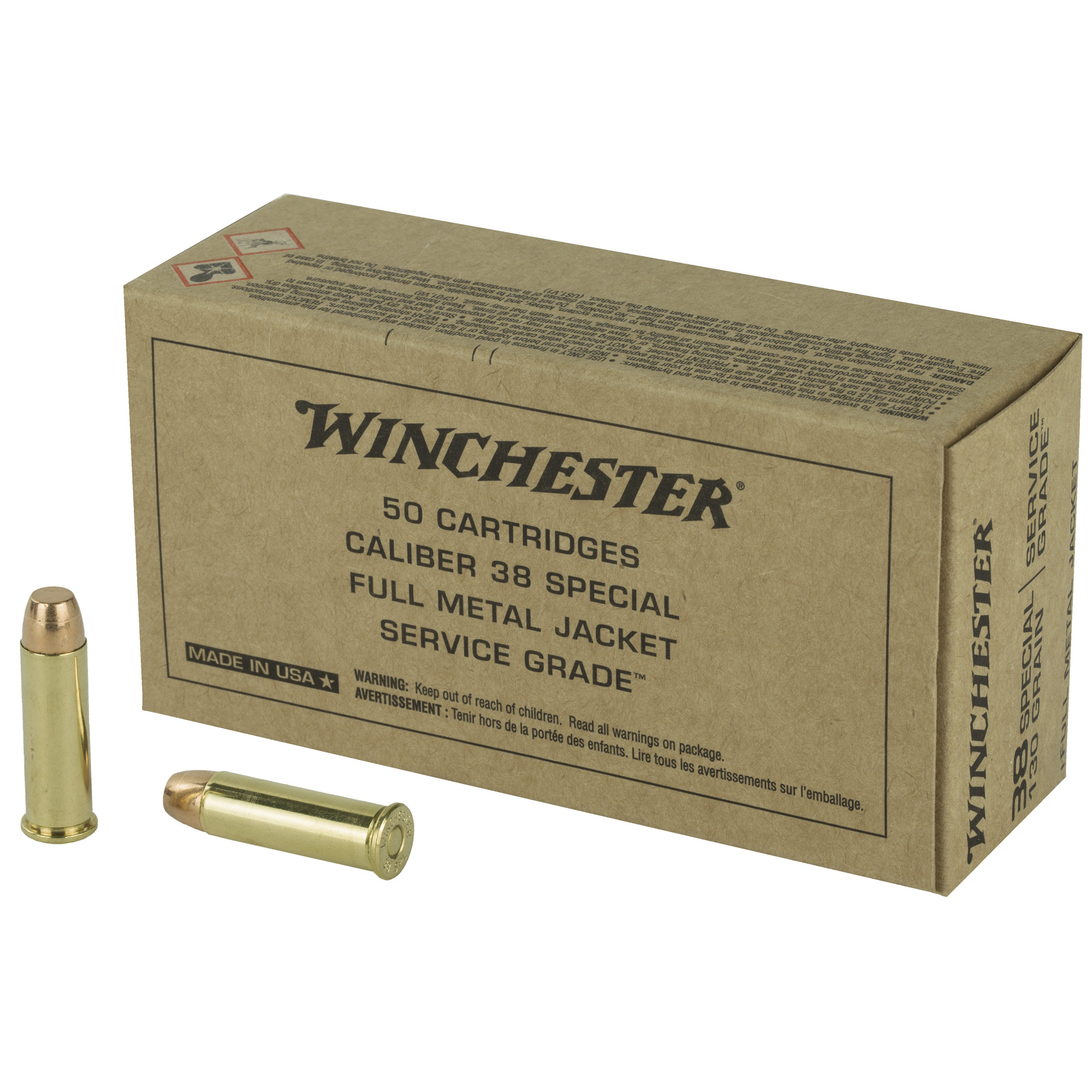 Winchester Service 38 Special Full Metal Jacket Flat Nose 130 Grain 50 Rounds