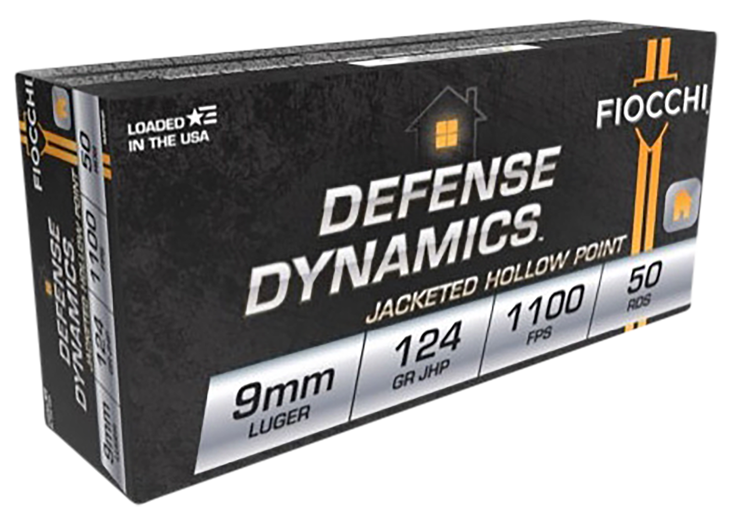 Fiocchi Defense Dynamics 9mm Luger, Jacketed Hollow Point, 124 Grain, 50 Rounds