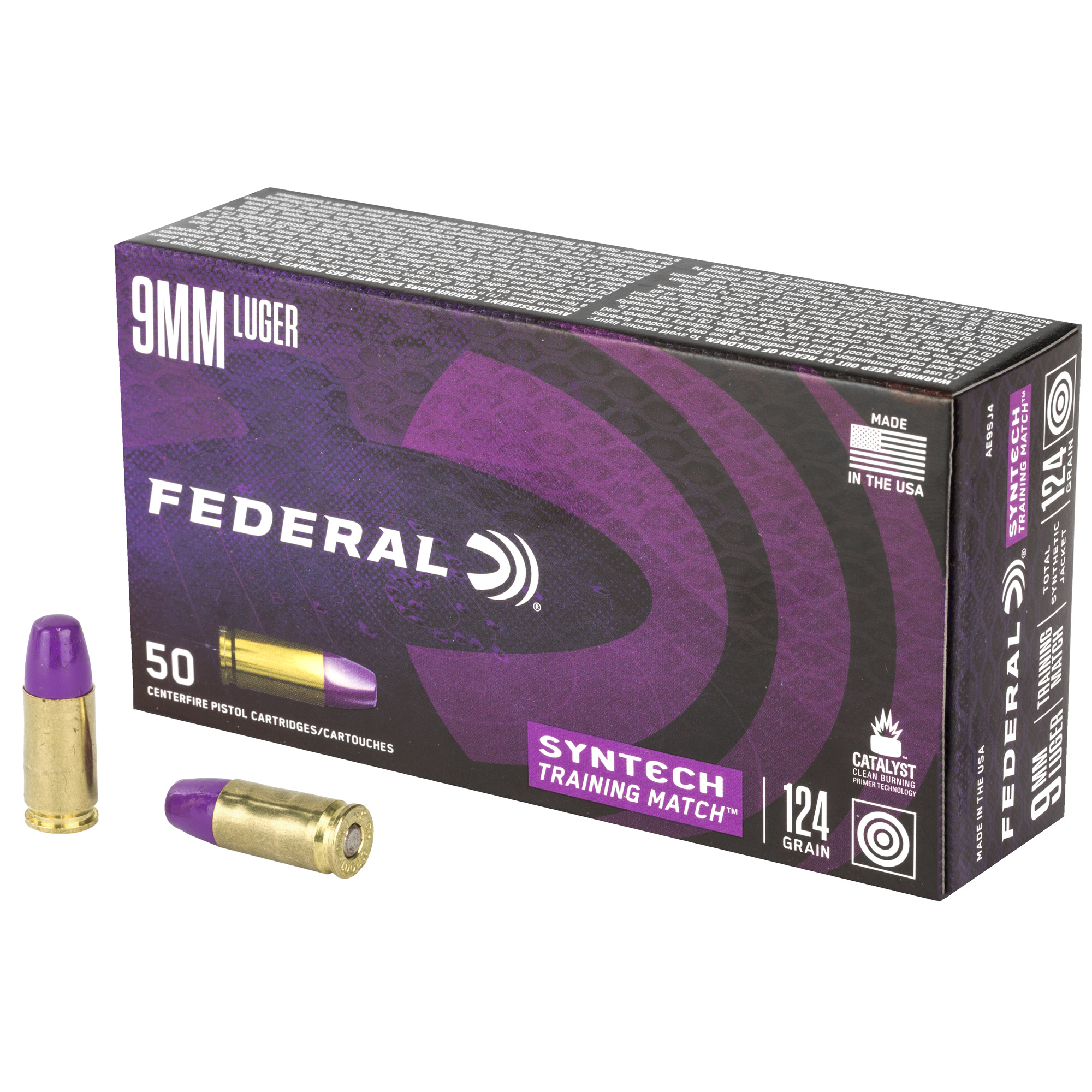Federal American Eagle Training Match 9mm Total Synthetic Jacket 124 Grain 50 Rounds