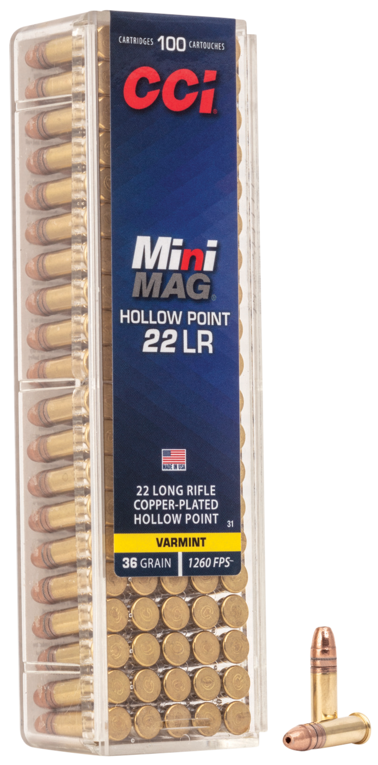 CCI Varmint Mini-Mag 22 Long Rifle Plated Hollow Point 36 Grain 100 Rounds