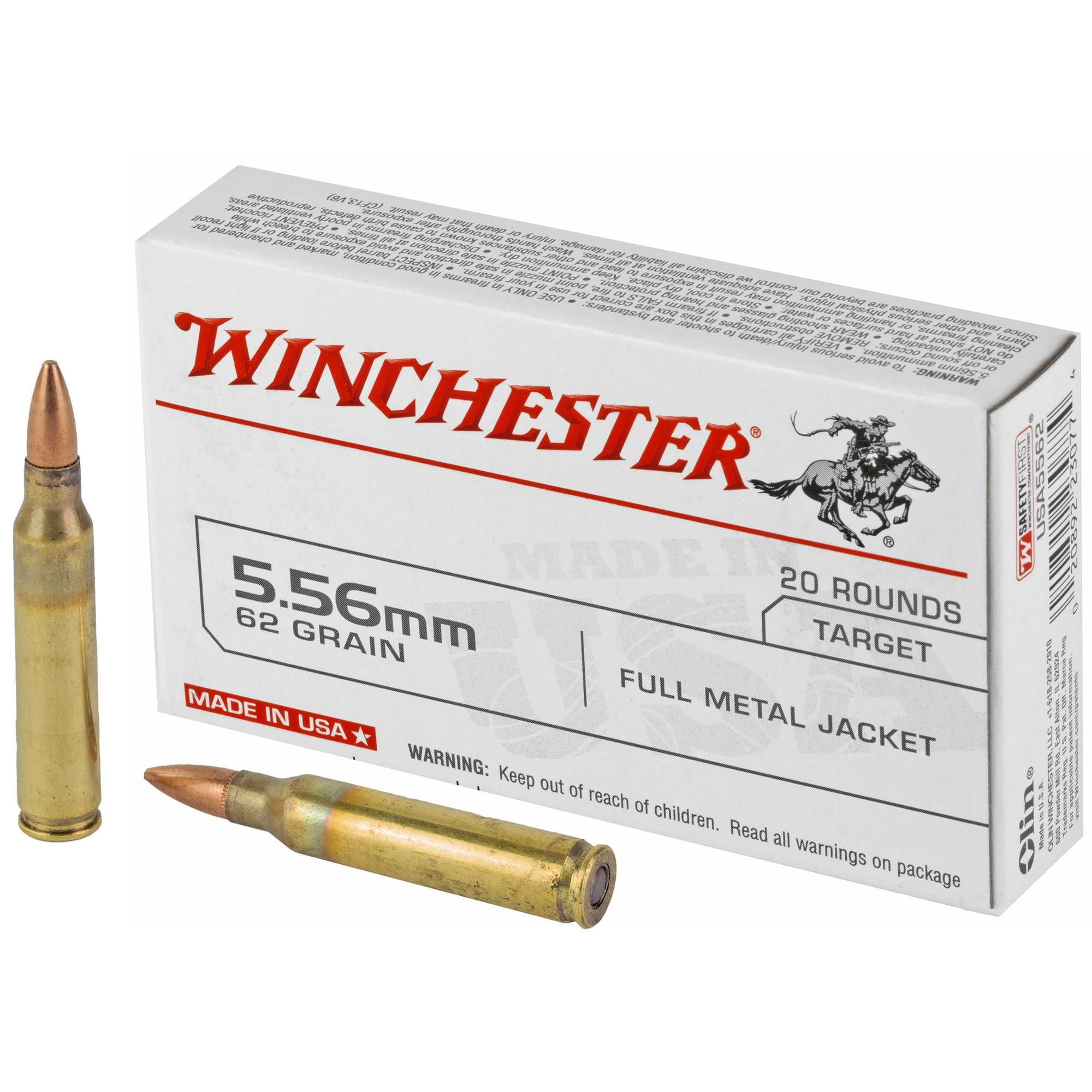 Winchester USA 5.56mm Full Metal Jacket 62 Grain 20 Rounds