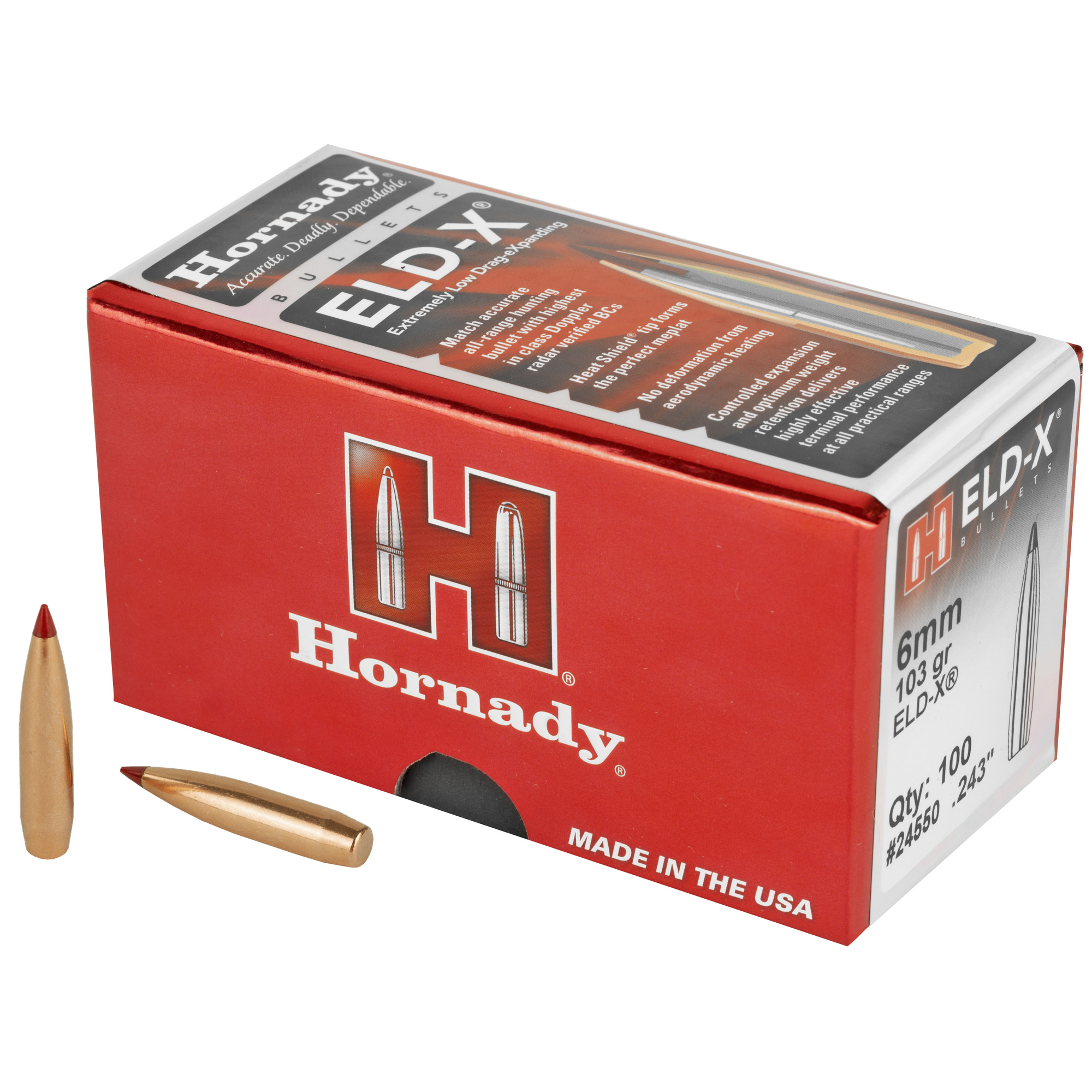 Hornady ELD-X Bullets with Heat Shield Tip 6mm .243" 103 gr ELD-X 100/box