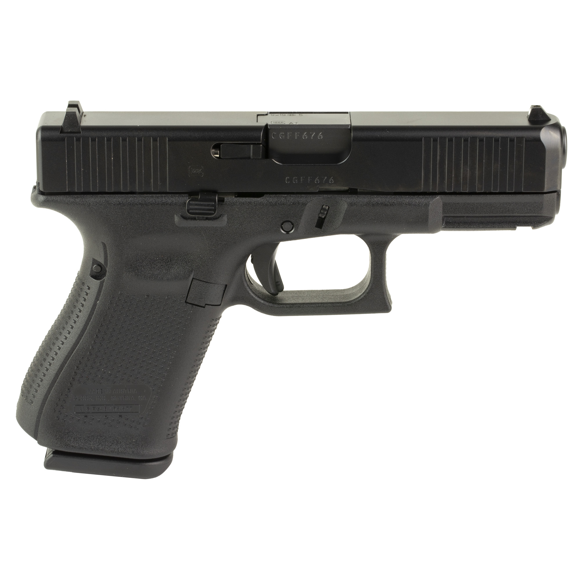 Glock PV1950201 G19 V Compact 9mm Luger 10+1 4.02" Black Barrel & Steel Serrated Slide, Black Polymer Frame w/Accessory Rail, Interchangeable Backstrap