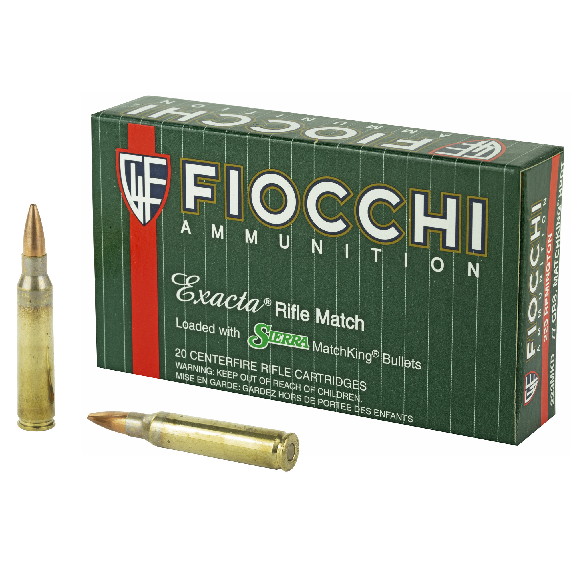 Fiocchi Exacta Match 223 Remington Sierra MatchKing Bthp 77 Grain 20 Rounds