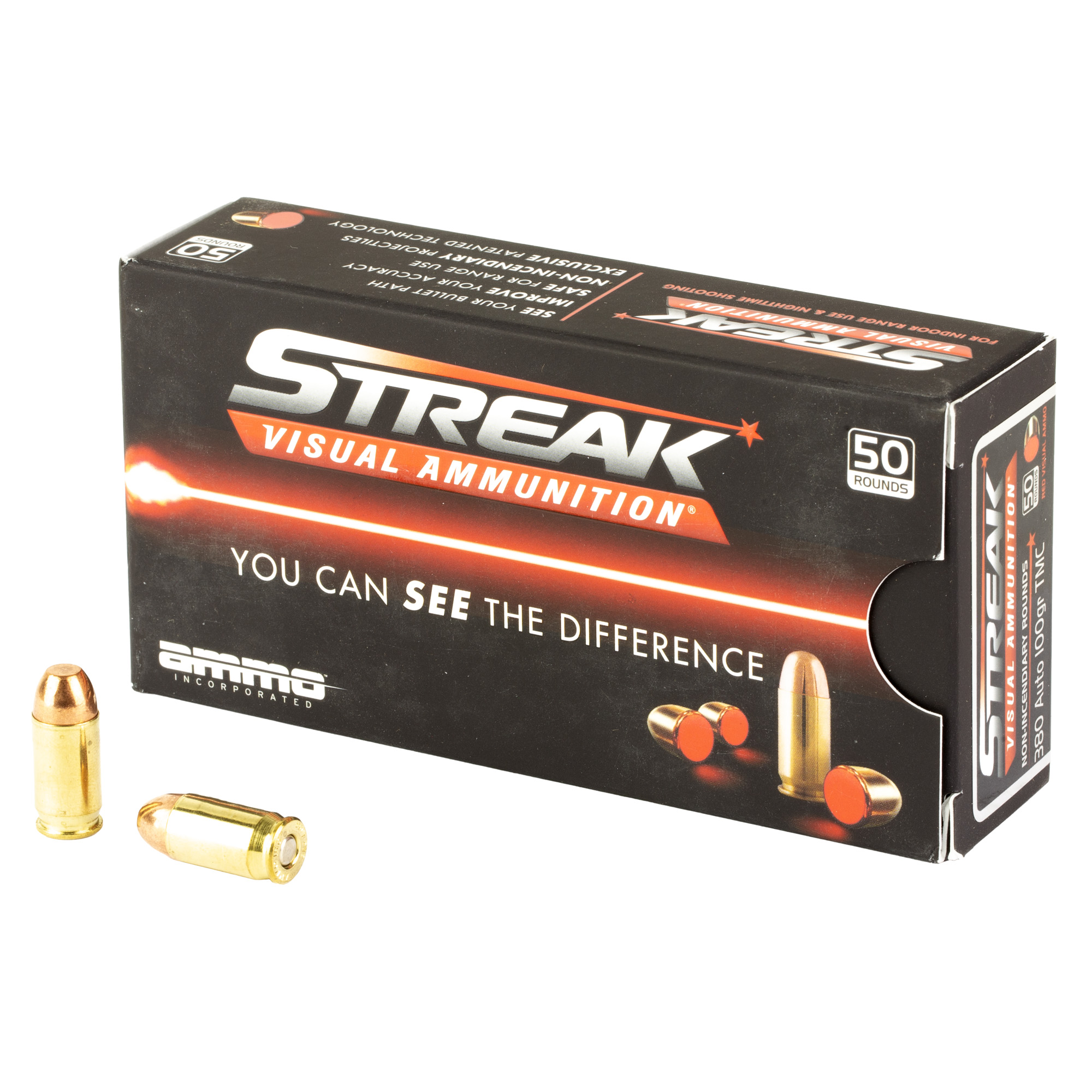 Ammo Inc STREAK Target .380 ACP Handgun Ammo - 100 Grain | TMC | Red | 50rd Box
