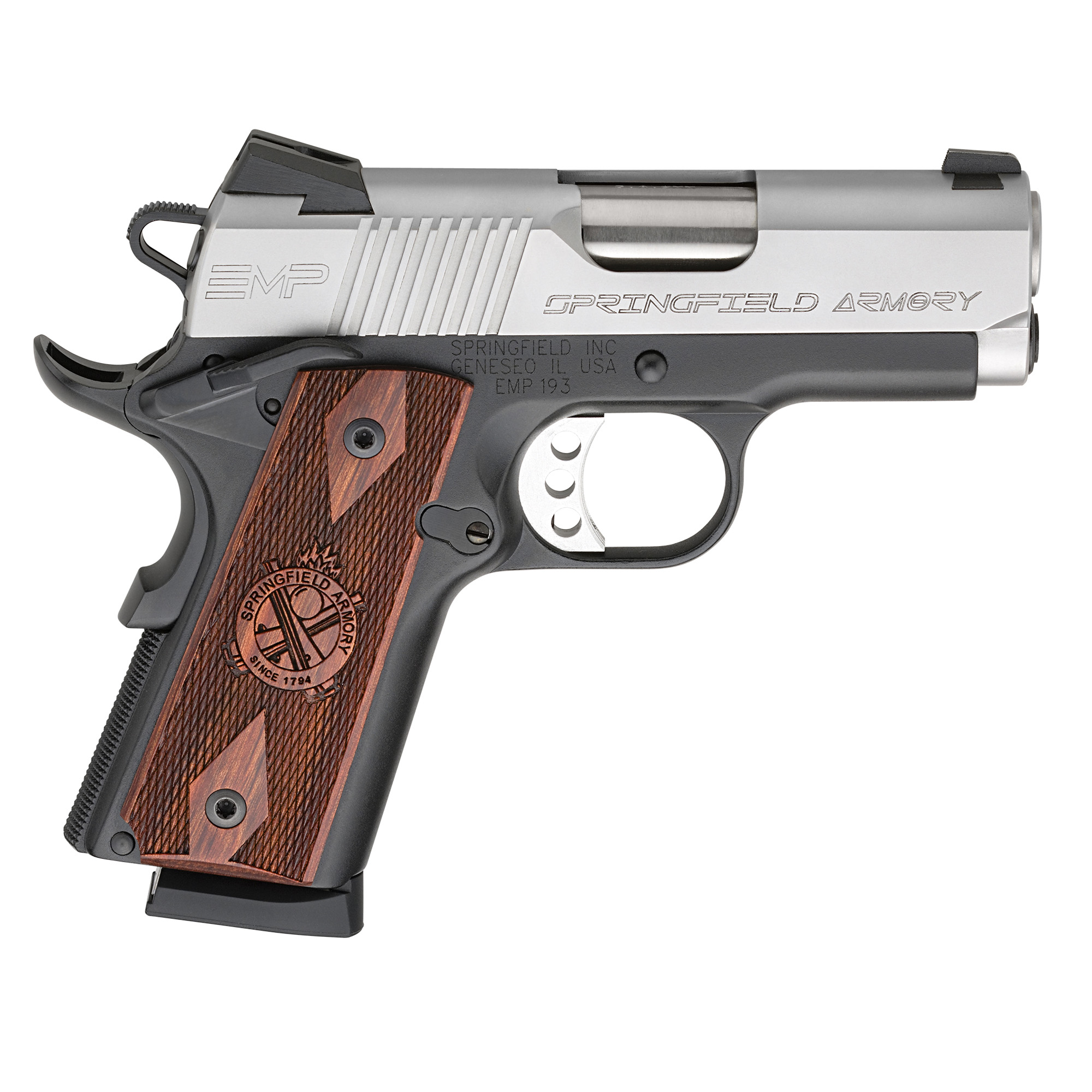 Springfield Armory PI9209LCA 1911 EMP *CA Compliant 9mm Luger 3" 9+1 Black Hardcoat Anodized Stainless Steel Slide Crossed Cannon Cocobolo Grip