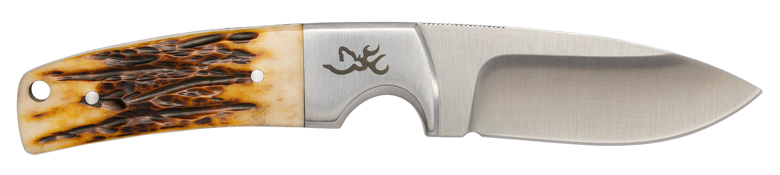 Browning 3220509B Buckmark Hunter 3" Fixed Drop Point Plain 8Cr13MoV SS Blade, Brown Jigged Ox Bone Handle, Box