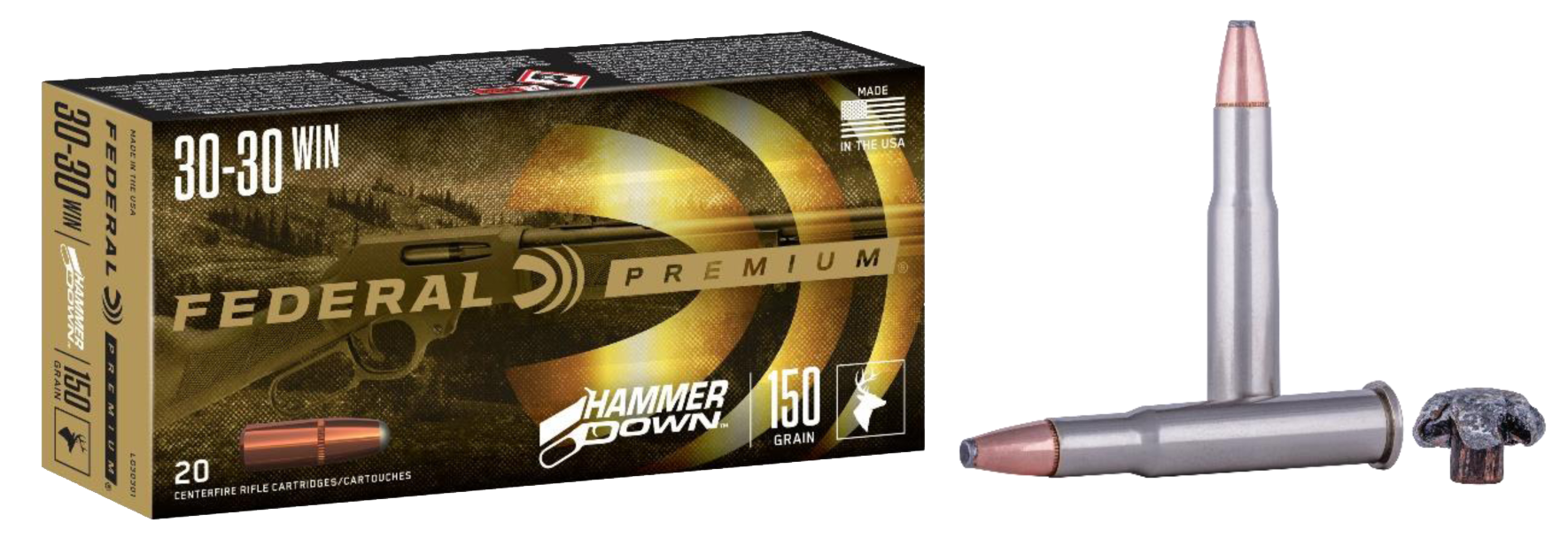 Federal HammerDown 30-30 Winchester Bonded Soft Point 150 Grain 20 Rounds