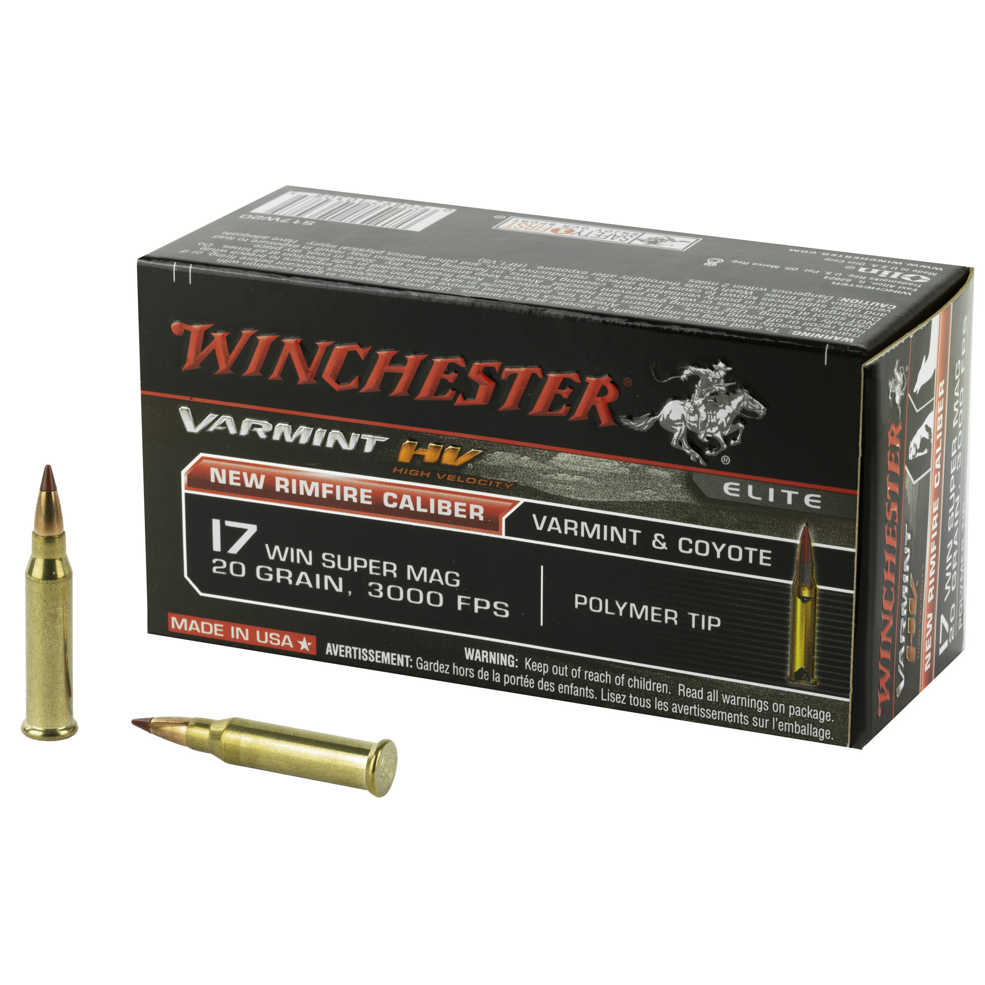 Winchester Ammo S17W20 Varmint HV  17WSM 20gr Polymer Tip 50 Per Box/10 Case