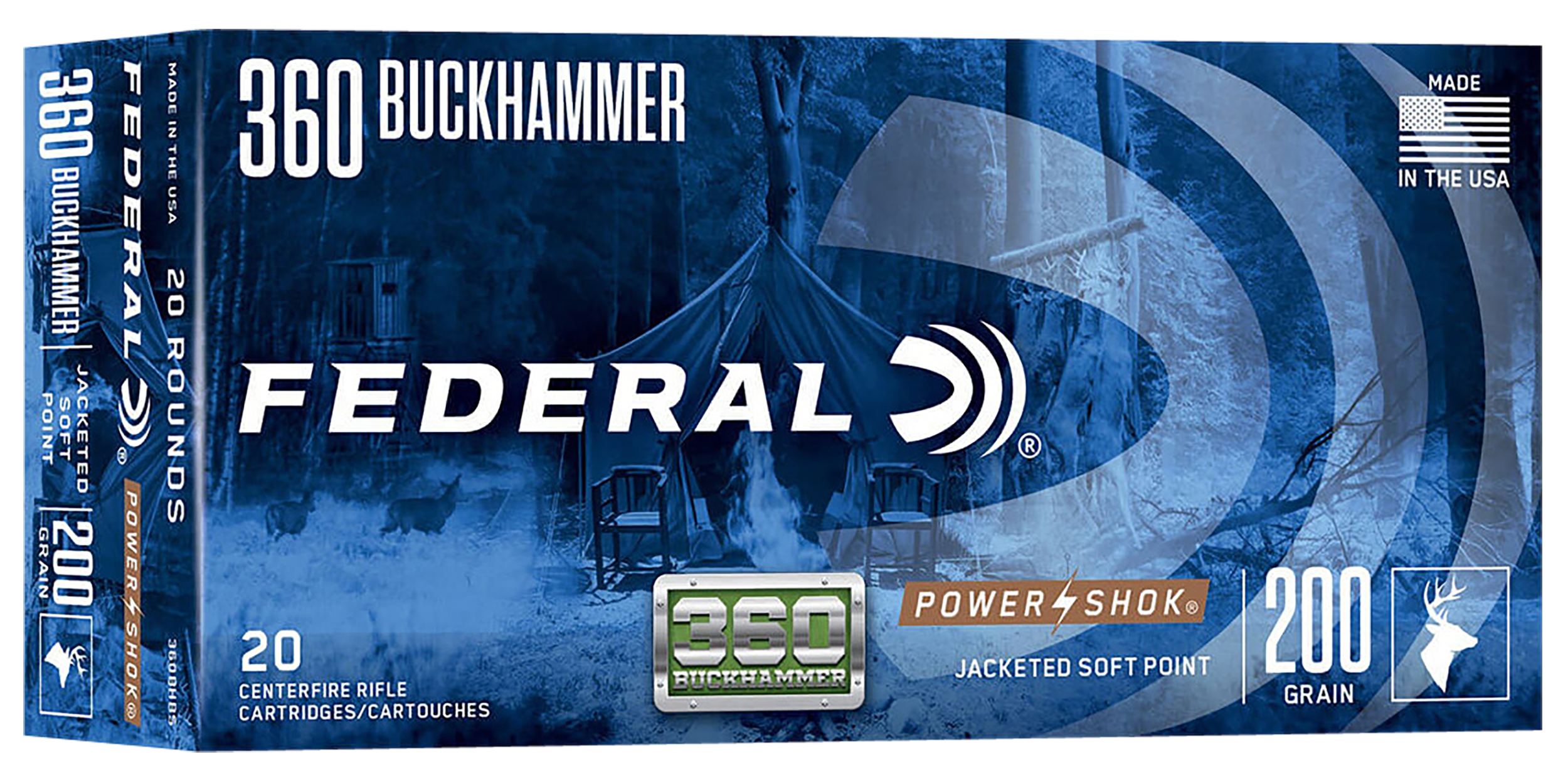 Federal, PowerShok, 360 Buckhammer, Jacketed soft point, 200 Grain, 20 Rounds