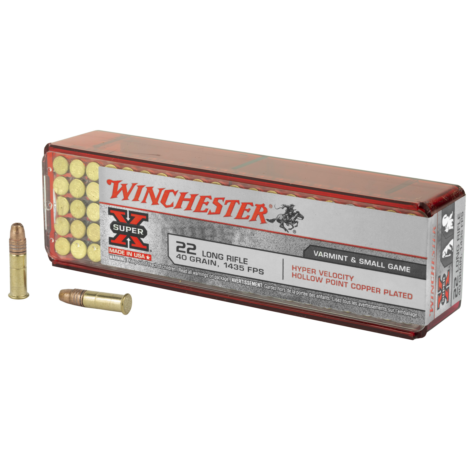 Winchester Hyper Velocity 22 Long Rifle Plated Hollow Point 40 Grain 100 Rounds