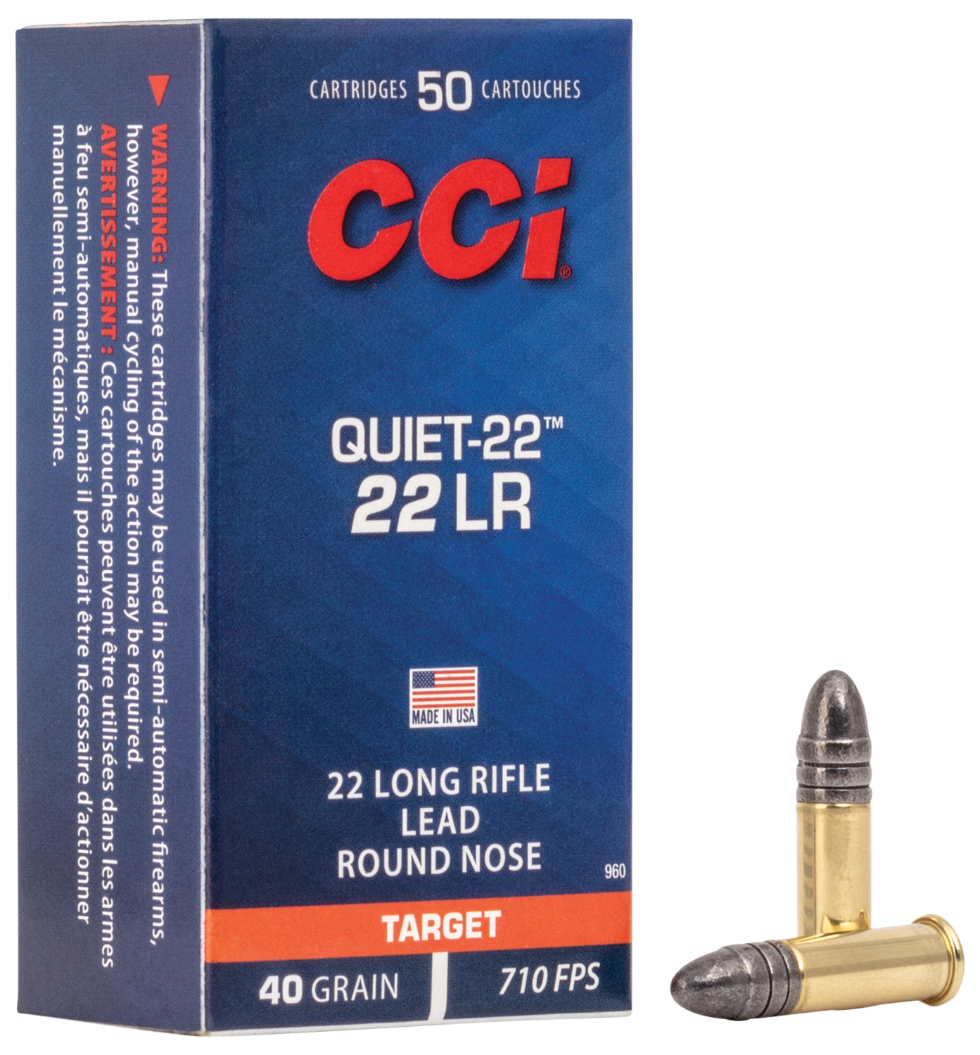 Cci, Quiet-22, 22 Long Rifle, Lead Round Nose, 40 Grain, 50 Rounds