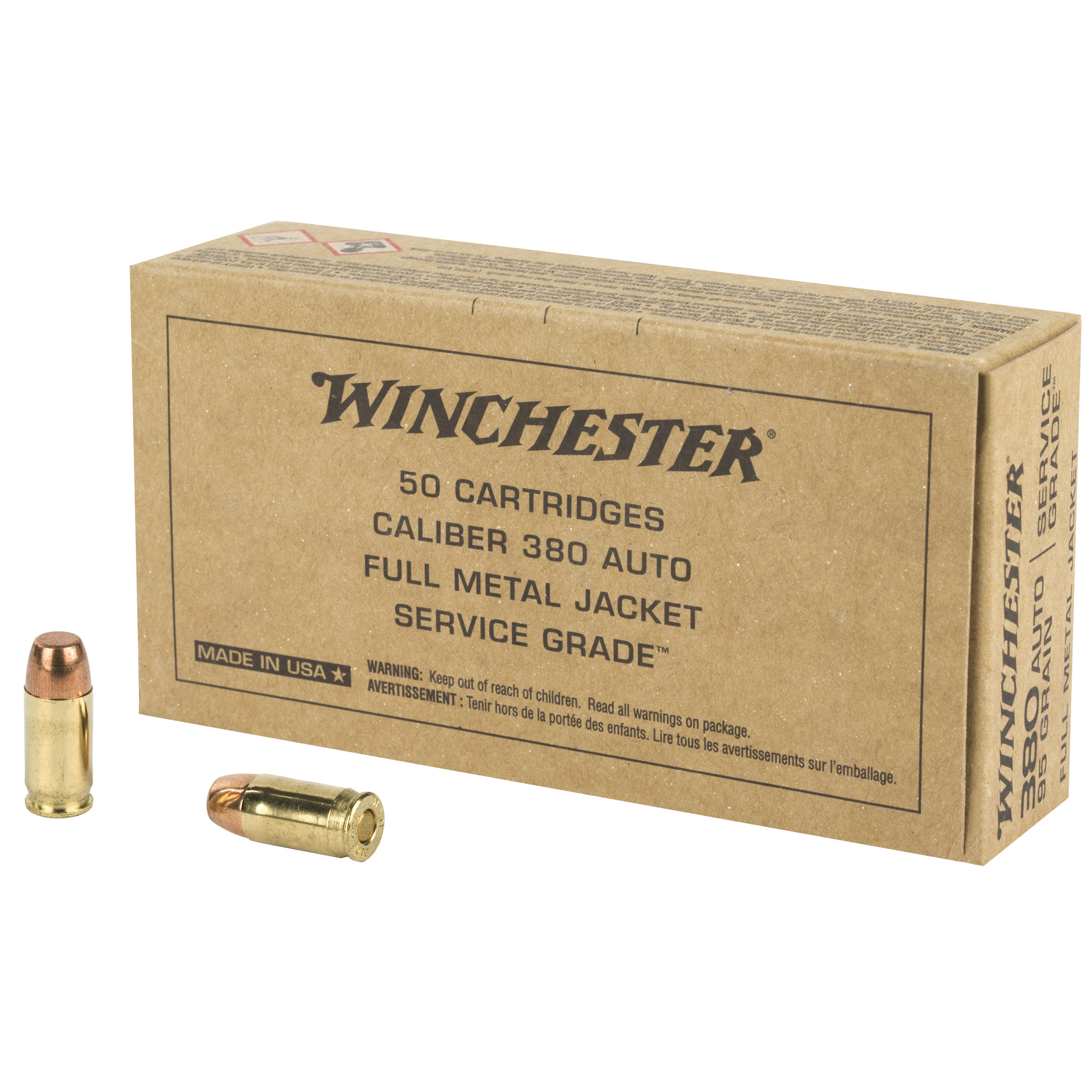Winchester Service Grade 380 Acp Full Metal Jacket Flat Nose 95 Grain 50 Rounds