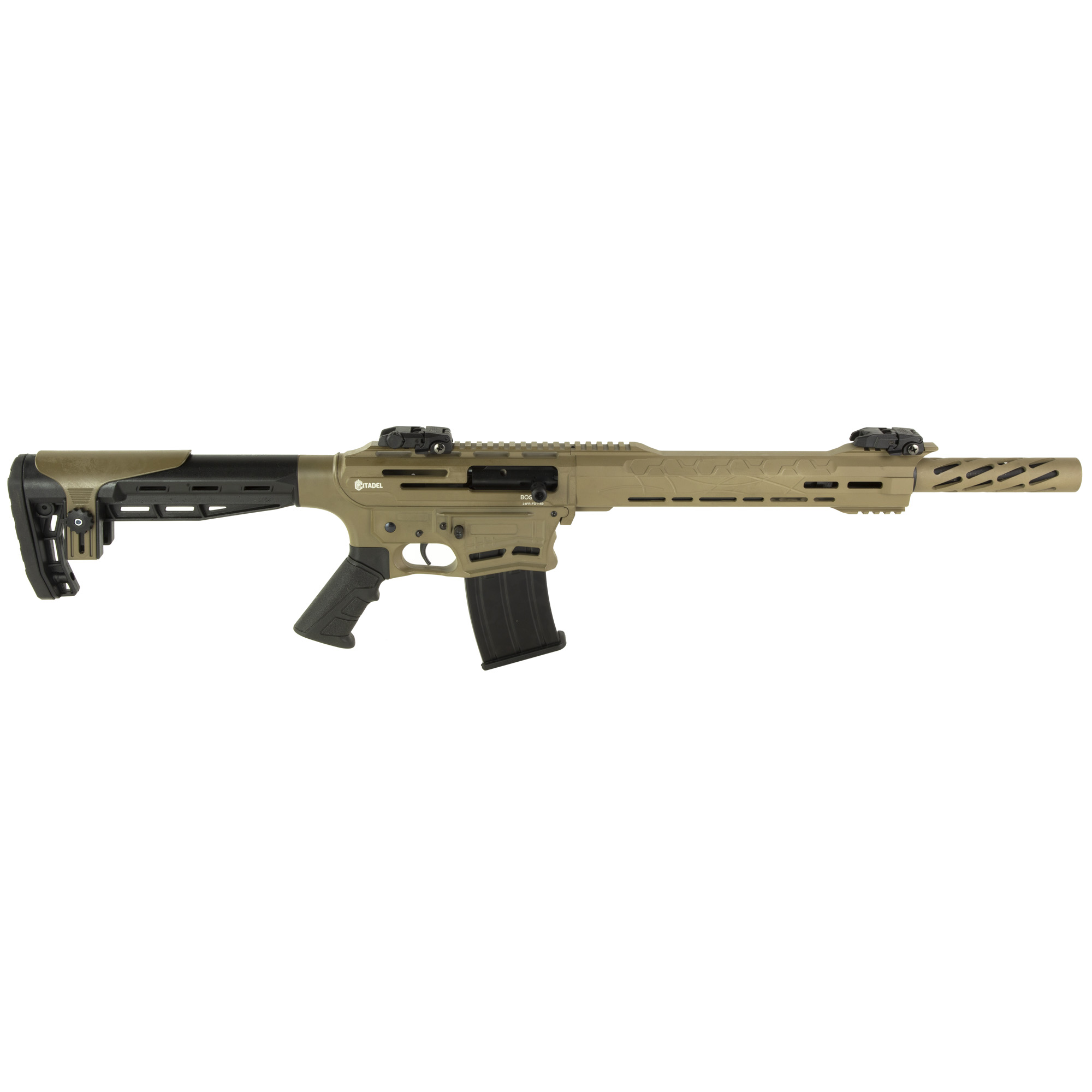 Citadel Boss-25 12GA, 18.75in. Barrel, 5rd, Adj. Comb. Black grip and stock. - FDE (CBOSS2512FDE)