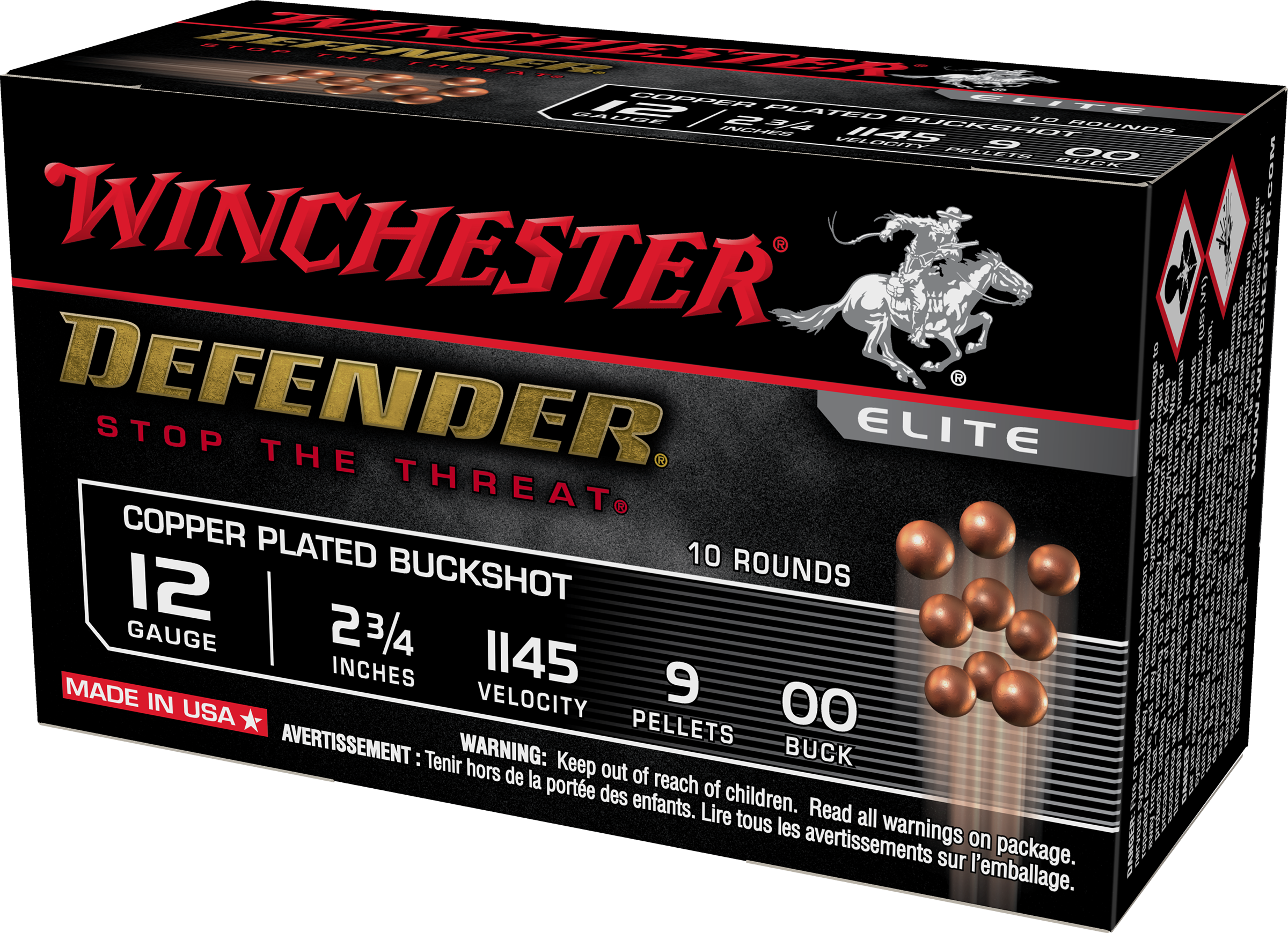 Winchester Defender Load 12 Gauge 00 Buck 9 Pellets 10 Rounds