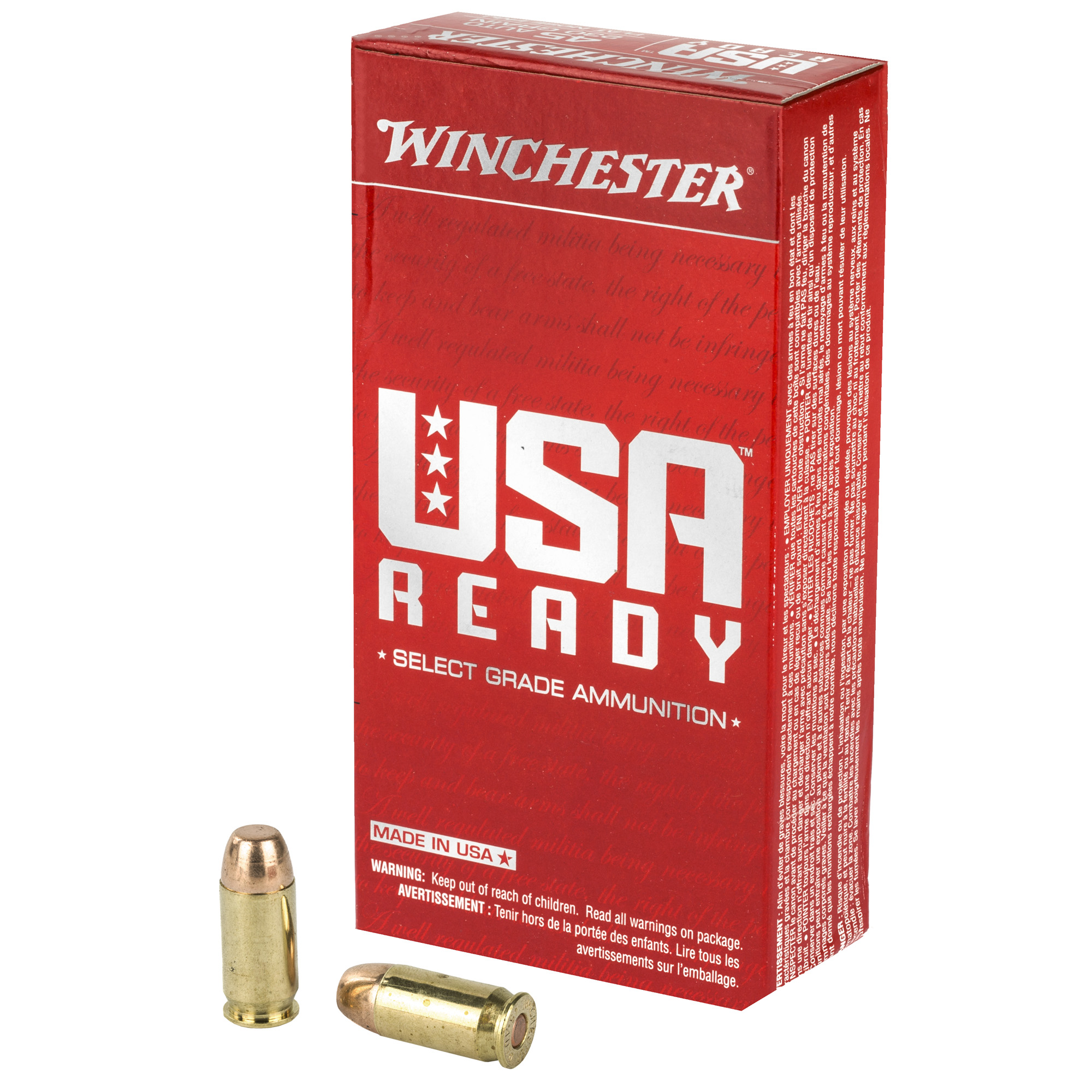 Winchester, Usa Ready, 45 Acp, Full Metal Jacket Flat Nose, 230 Grain, 50 Rounds