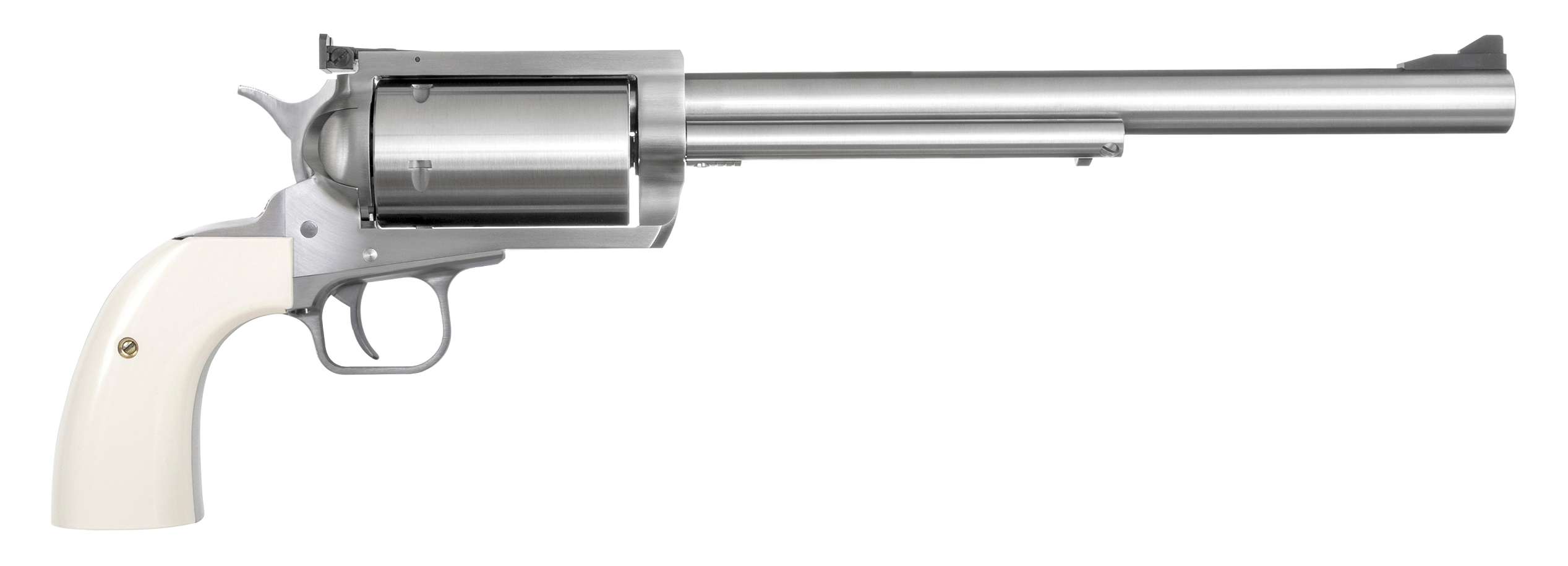 Magnum Research BFR4570B BFR Long Cylinder Extra Large Frame 45-70 Gov 5 Shot, 10" Brushed Stainless Steel Barrel, Cylinder & Frame, Bisley White Laminate Grip, Exposed Hammer
