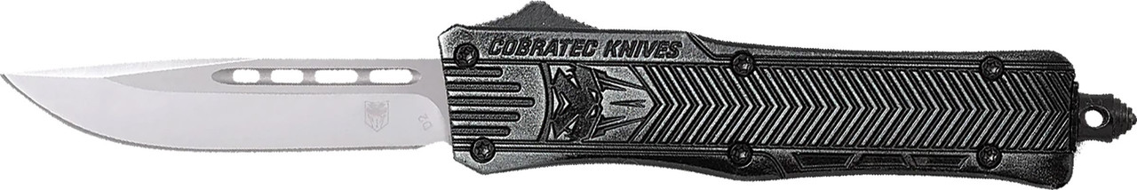 CobraTec Knives LSWCTK1LDNS CTK-1  Large 3.75" OTF Drop Point Plain D2 Steel Blade/ Stonewashed Aluminum Handle Features Glass Breaker Includes Pocket Clip