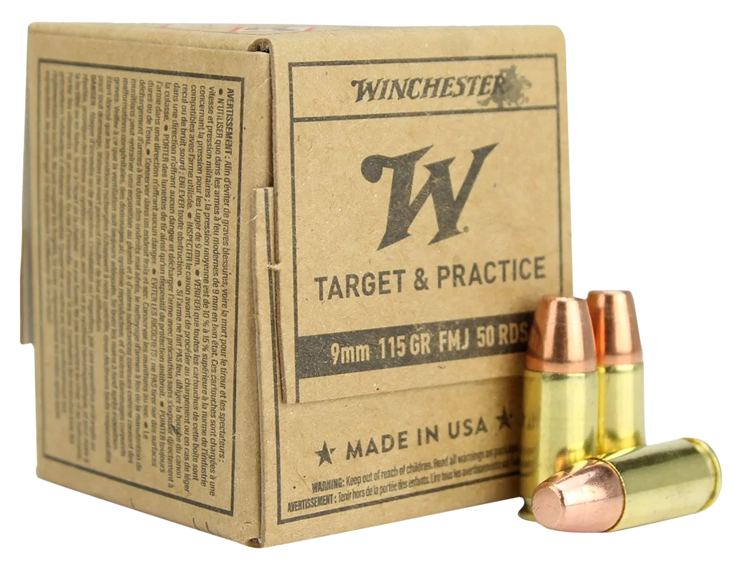 Winchester Target and Practice 9mm Luger Full Metal Jacket 115 Grain 50 Rounds
