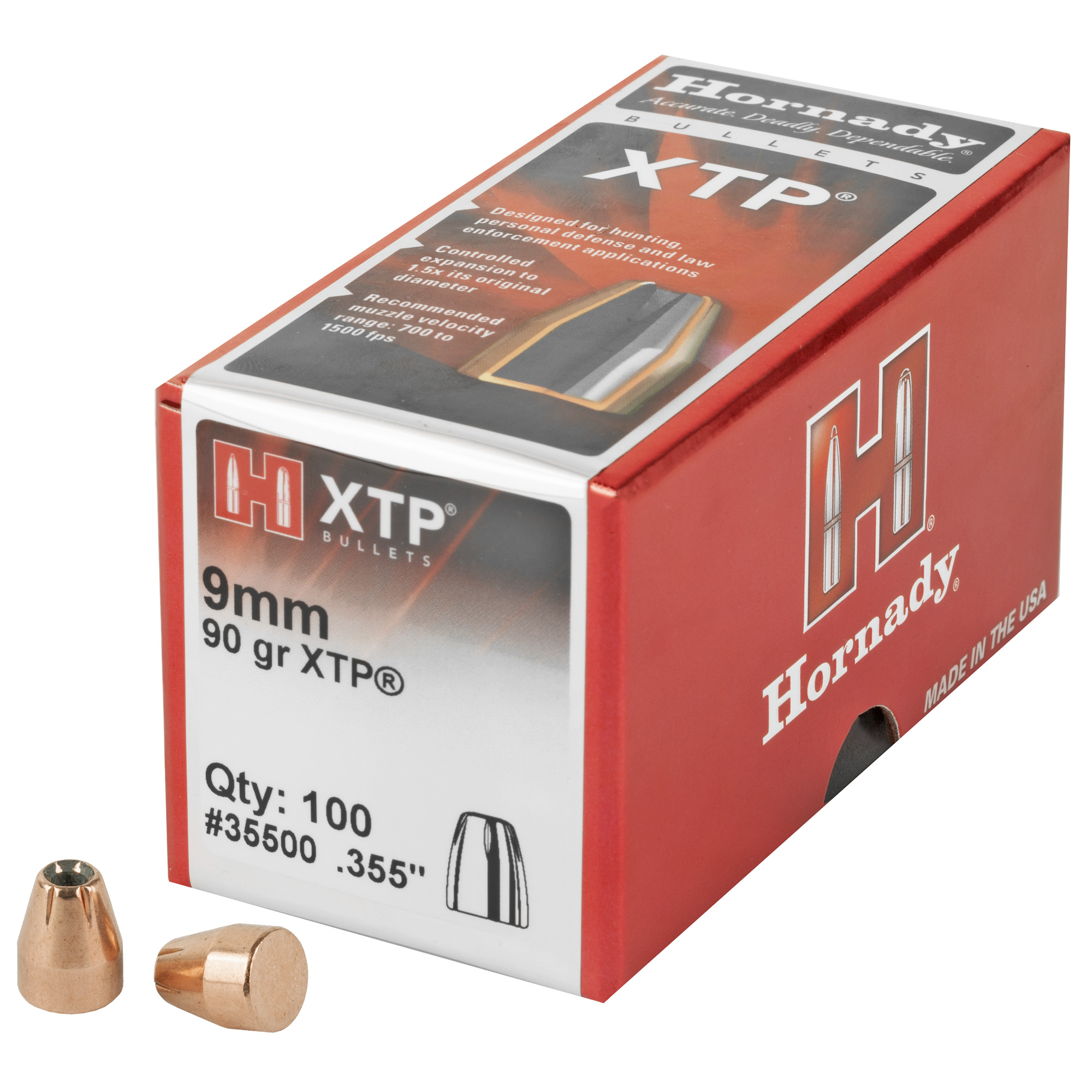 Hornady Traditional Pistol Bullets 9mm .355 90 gr. XTP 100 box