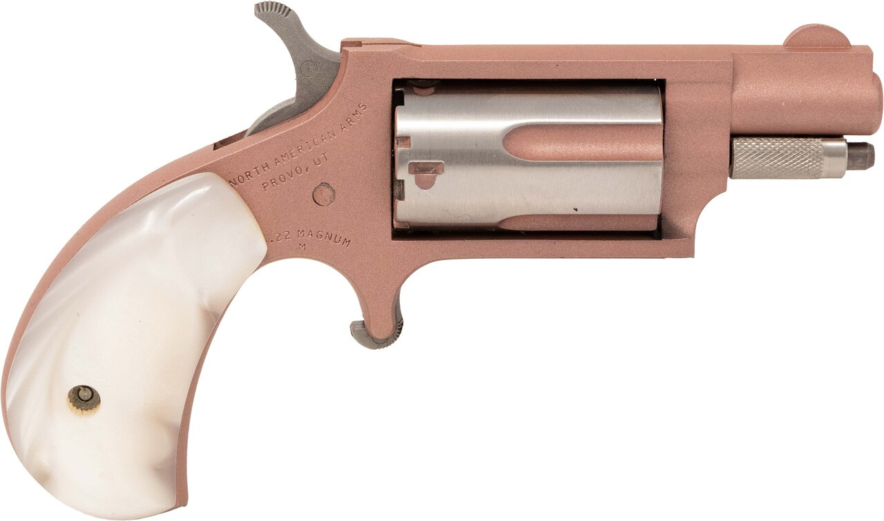 North American Arms 22MSROSE Mini-Revolver  22 Mag 5 Shot 1.13" Rose Gold Cerakote Stainless Steel Barrel & Frame, Rose Gold/Stainless Cylinder, White Pearlite Grip, Stainless Exposed Hammer,