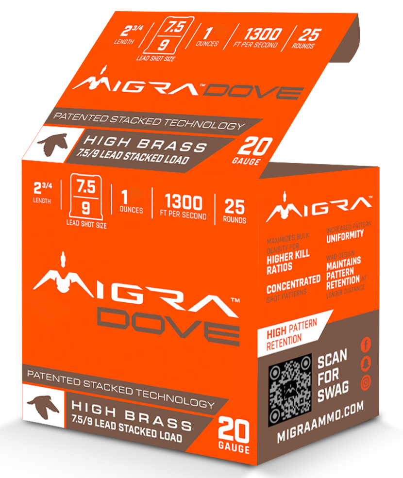 Migra Ammunitions, Dove Load, Twenty Gauge, Shot, One Ounce, Twenty Five Rounds