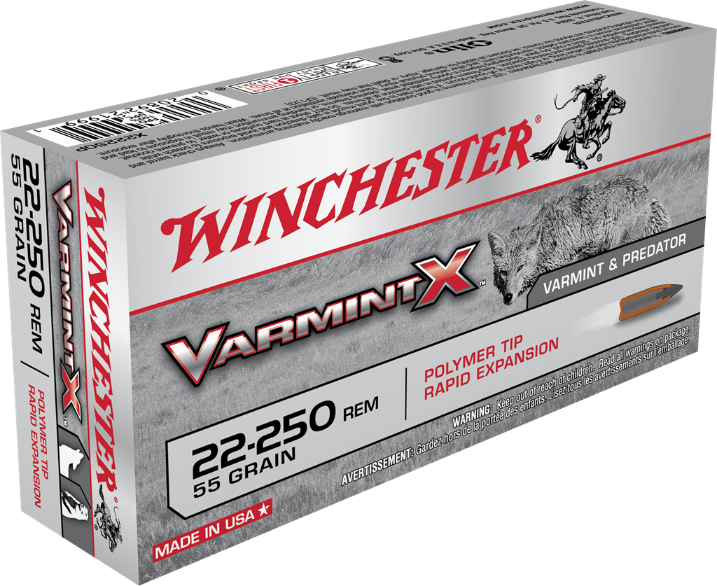 Winchester Varmint-X, 22-250 Remington, Polymer Tip, 55 Grain, 20 Rounds