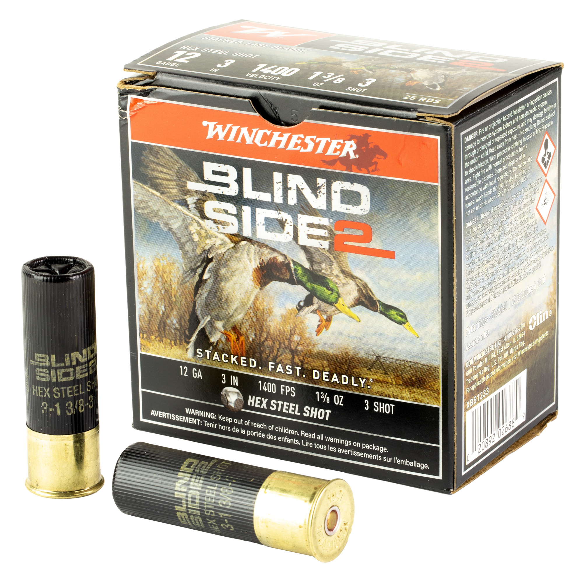 Winchester Blind Side 2 12 Gauge Hex Steel Shot 1 3/8 Ounce 25 Rounds