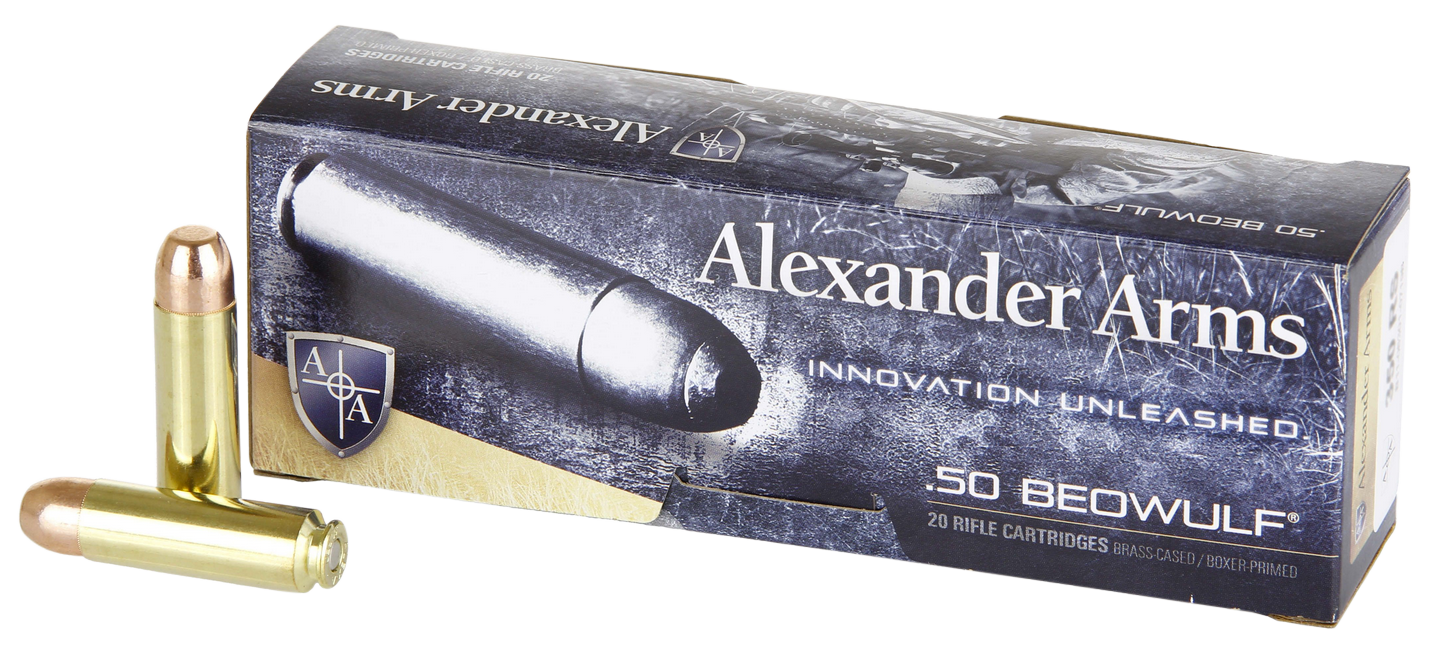 Alexander Arms AB350RSBOX Round Shoulder 50Beowulf 350gr Flat Point 20 Rounds
